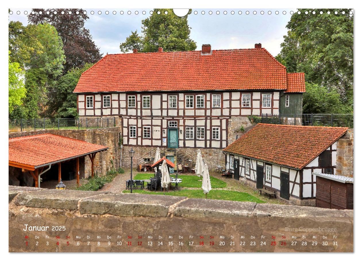 Burgen, Schlösser, Herrenhäuser im Weserbergland (Wandkalender 2025 DIN A3 quer), CALVENDO Monatskalender: Zauberhafte Impressionen der Weserrenaissance (CALVENDO Orte)