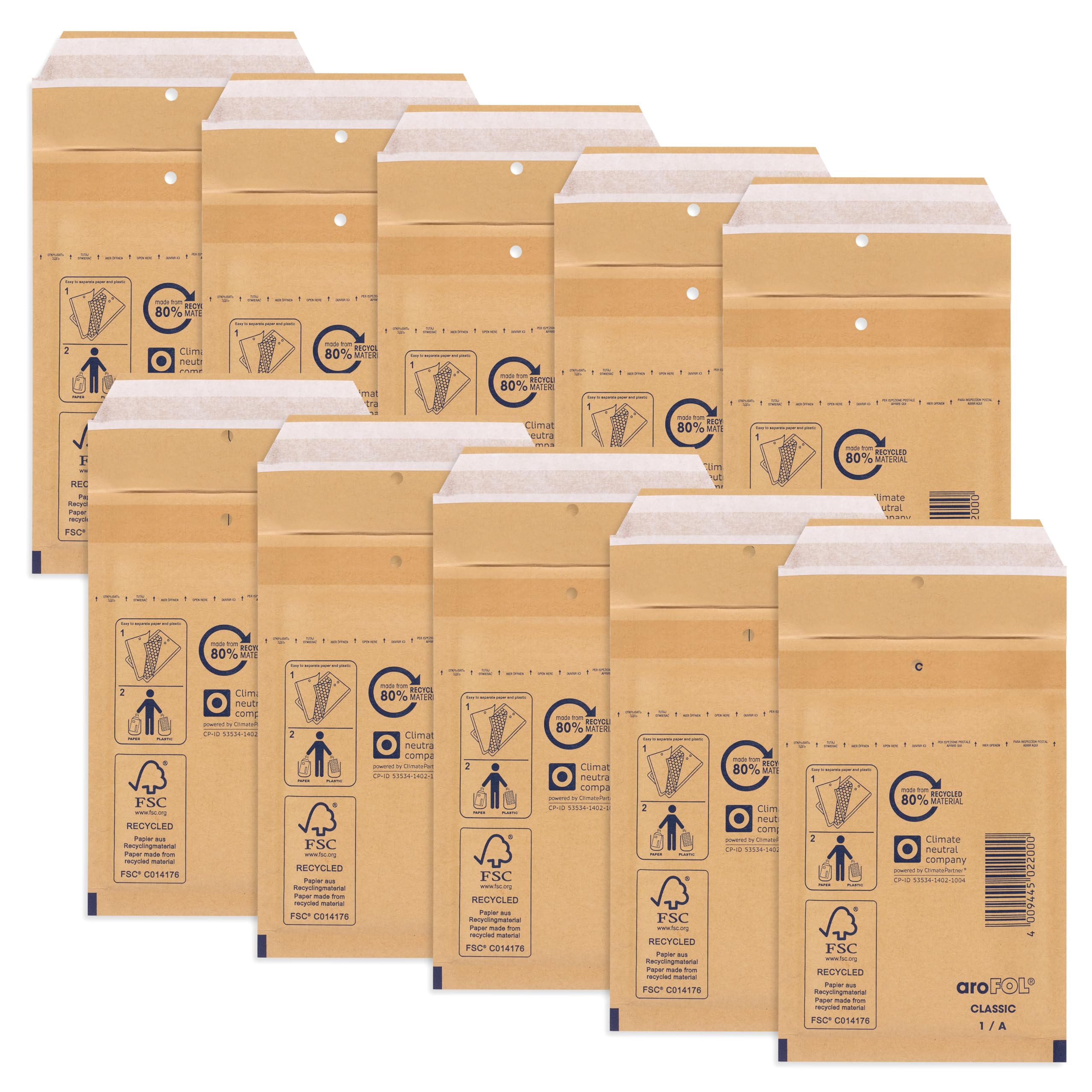 ÖKI Bubble Envelopes with Adhesive Strips Pack of 10 C7 Padded Envelopes Brown