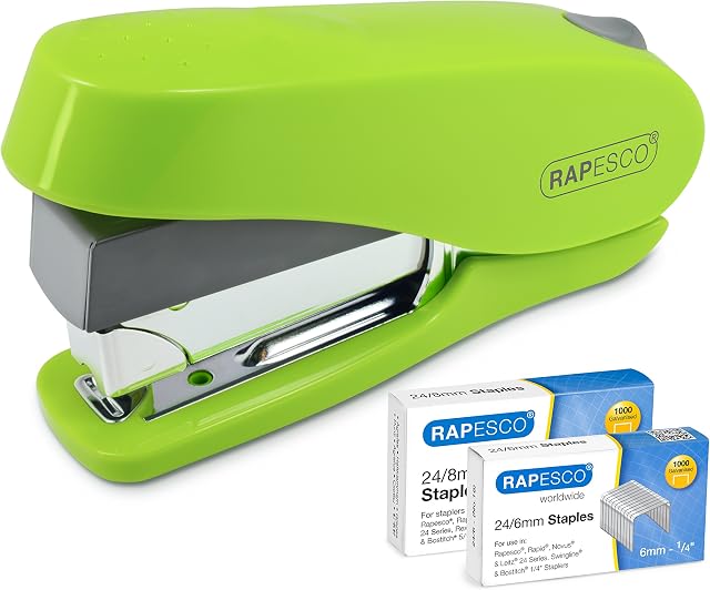 Rapesco 1470 Luna Less Effort Half Strip Front Loading Stapler, 50 Sheet Capacity, Green