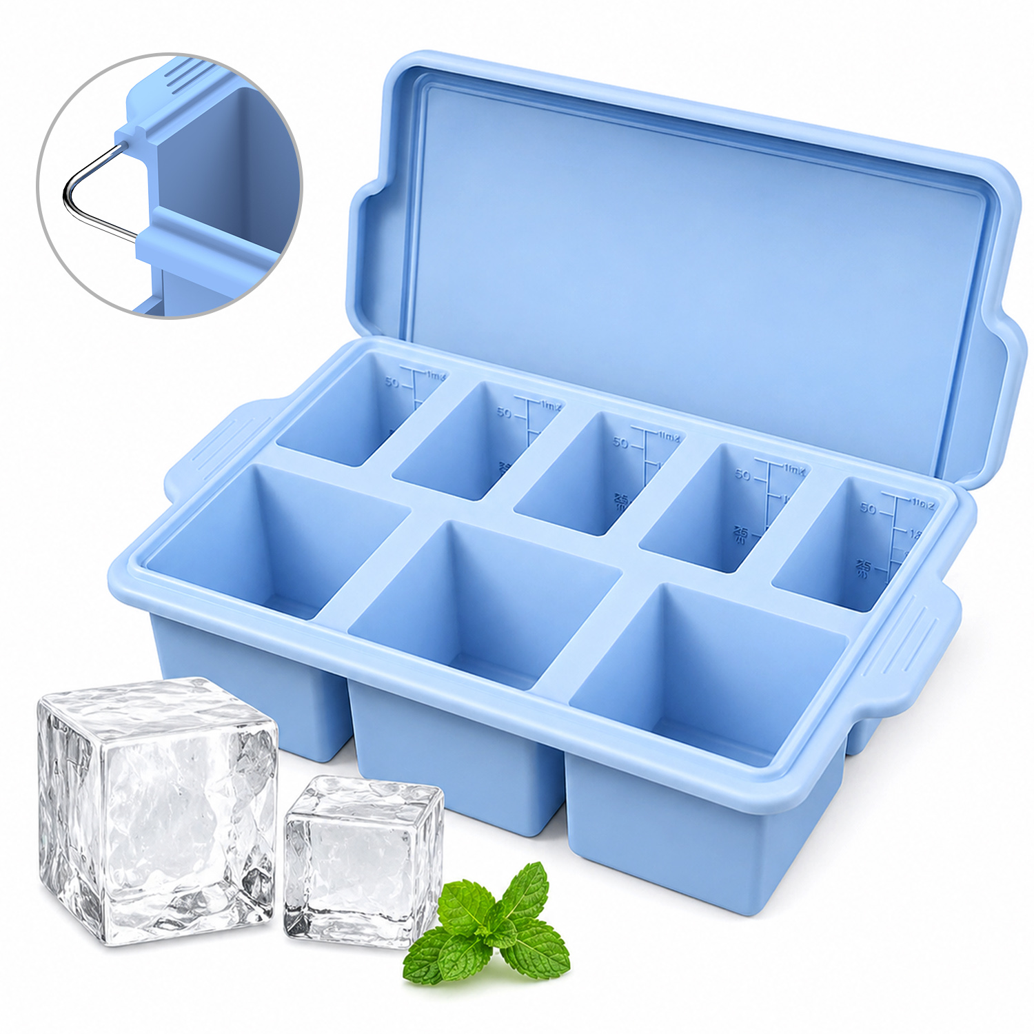 Bandeja de hielo de silicona con tapa azul miniatura 7