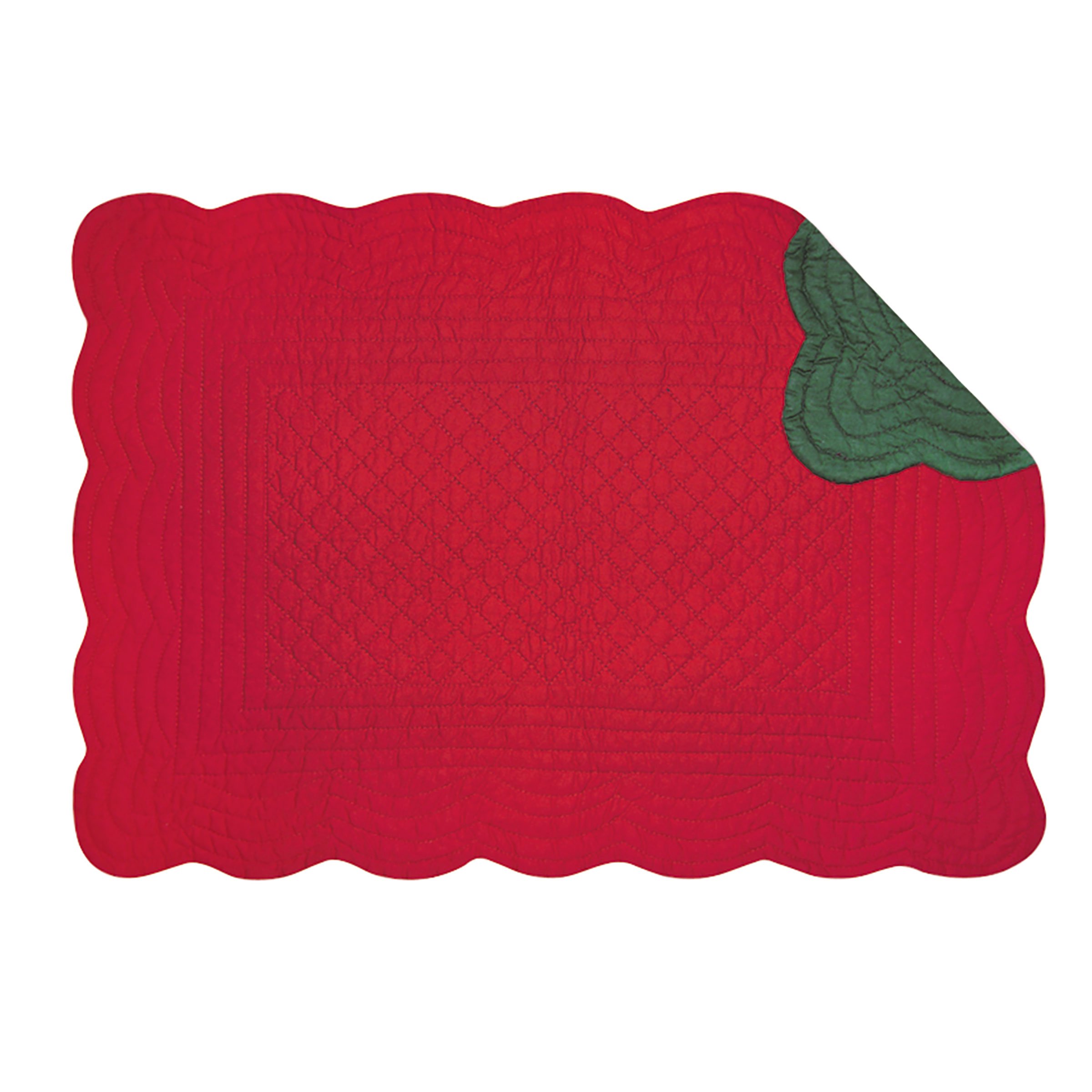 C&F Home Red & Green Quilted Cotton Reversible Machine Washable Placemat Set of 4 Rectangular Placemat Set of 4 Red