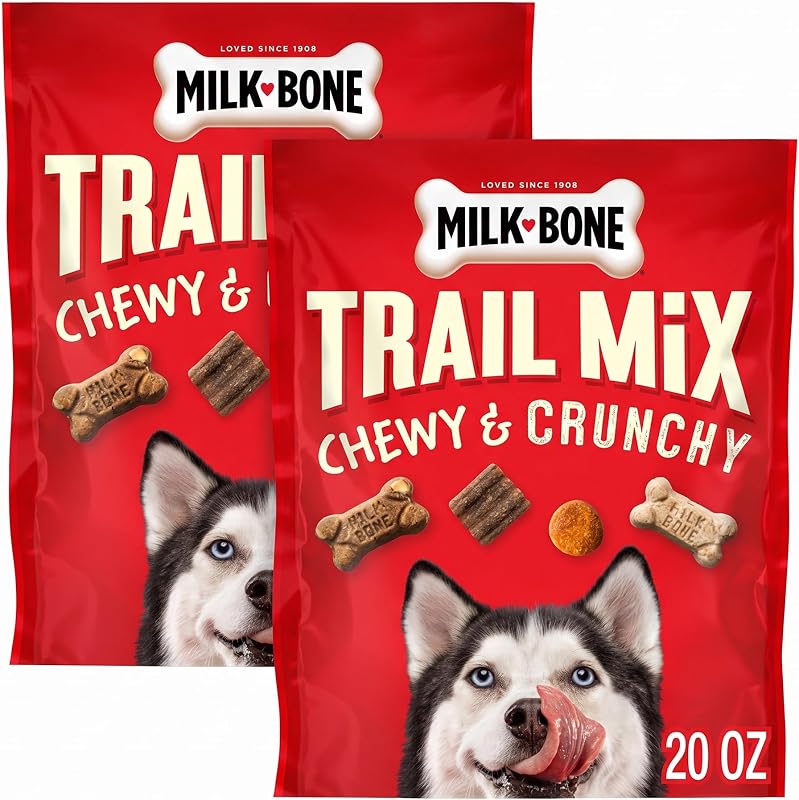 Petisco para Cães Milk-Bone Trail Mix com Carne Bovina e Batata-Doce, Crocante e Macio, 2 Pacotes de 567 g