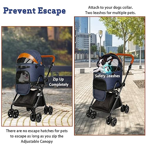Miniatura 7 de LUCKYERMORE Cochecito plegable de lujo para mascotas desmontable 2 en 1, bolsa de transporte para mascotas, asiento de coche, cochecito para perros