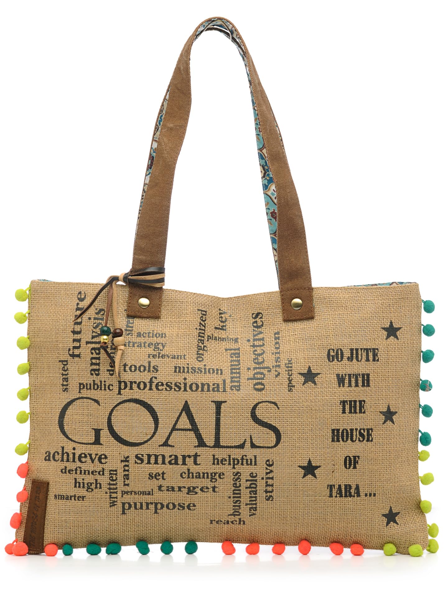 Jute Tote Handbag | Brown Beige Printed Shoulder Bag | Tassel Embellished | Magnetic Closure | Zipper Compartment | Casual Bag for College, Office & Daily Use | For Women (Beige 1)-image-40