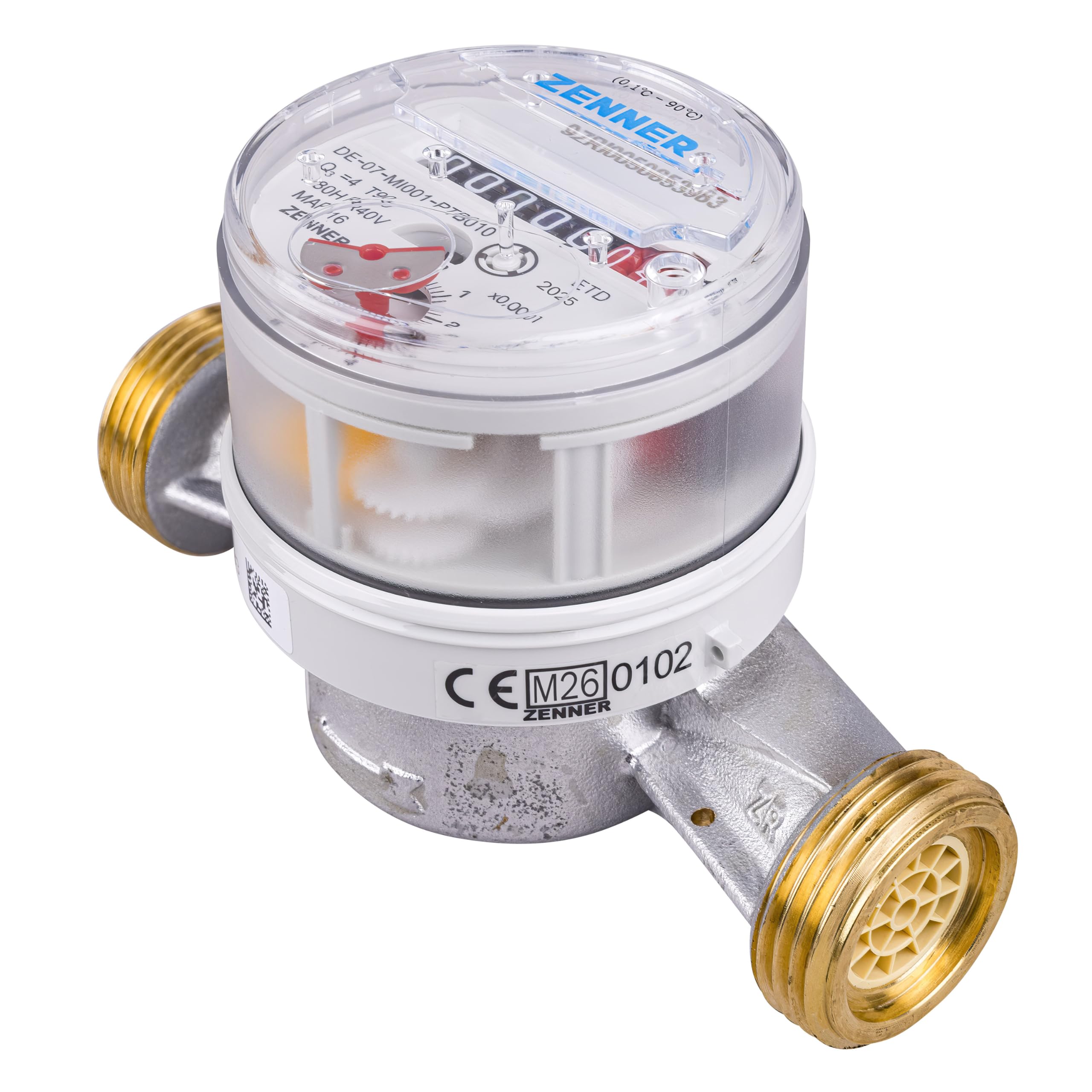 Zenner Compteur d'eau froide + chaude 3/4", longueur 130 mm, gris, avec raccords à vis et joints, calibrage 2026