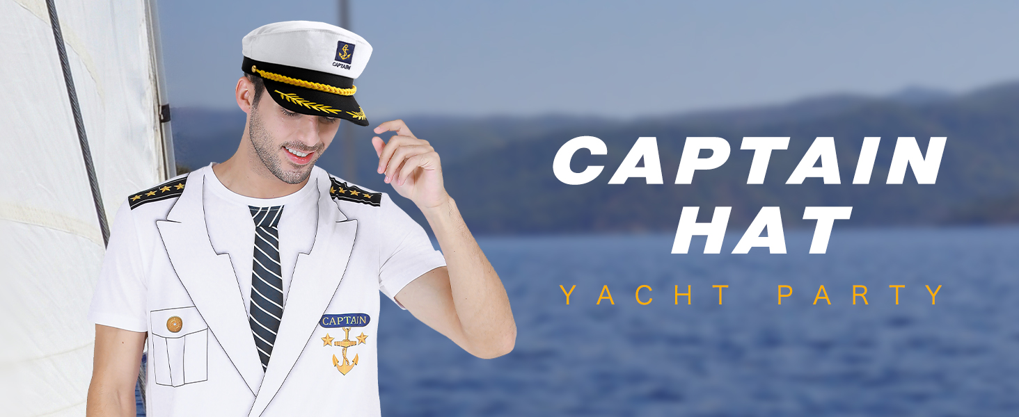 Funny World Men's Captain Hat White Yacht Hats for Sailor Costume