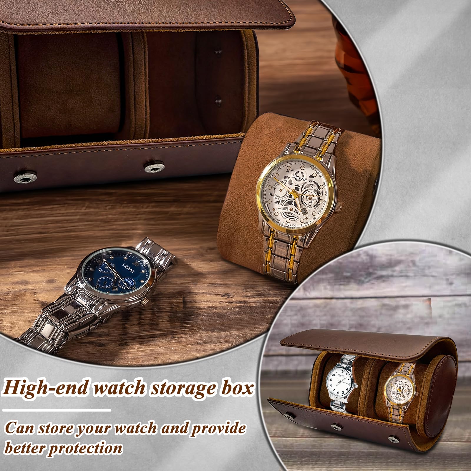 Scatola per orologi, custodia per orologi in pelle PU, espositore per singolo orologio, scatola portatile per esporre e conservare orologi, astuccio da viaggio arrotolabile per orologi con cuscino r