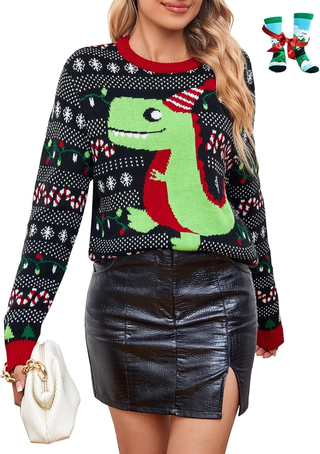 LANPULUX Christmas Sweater for Women Crewneck Adorable Ugly Christmas Sweater Family Matching Outfits Loose Pullover Knitwear