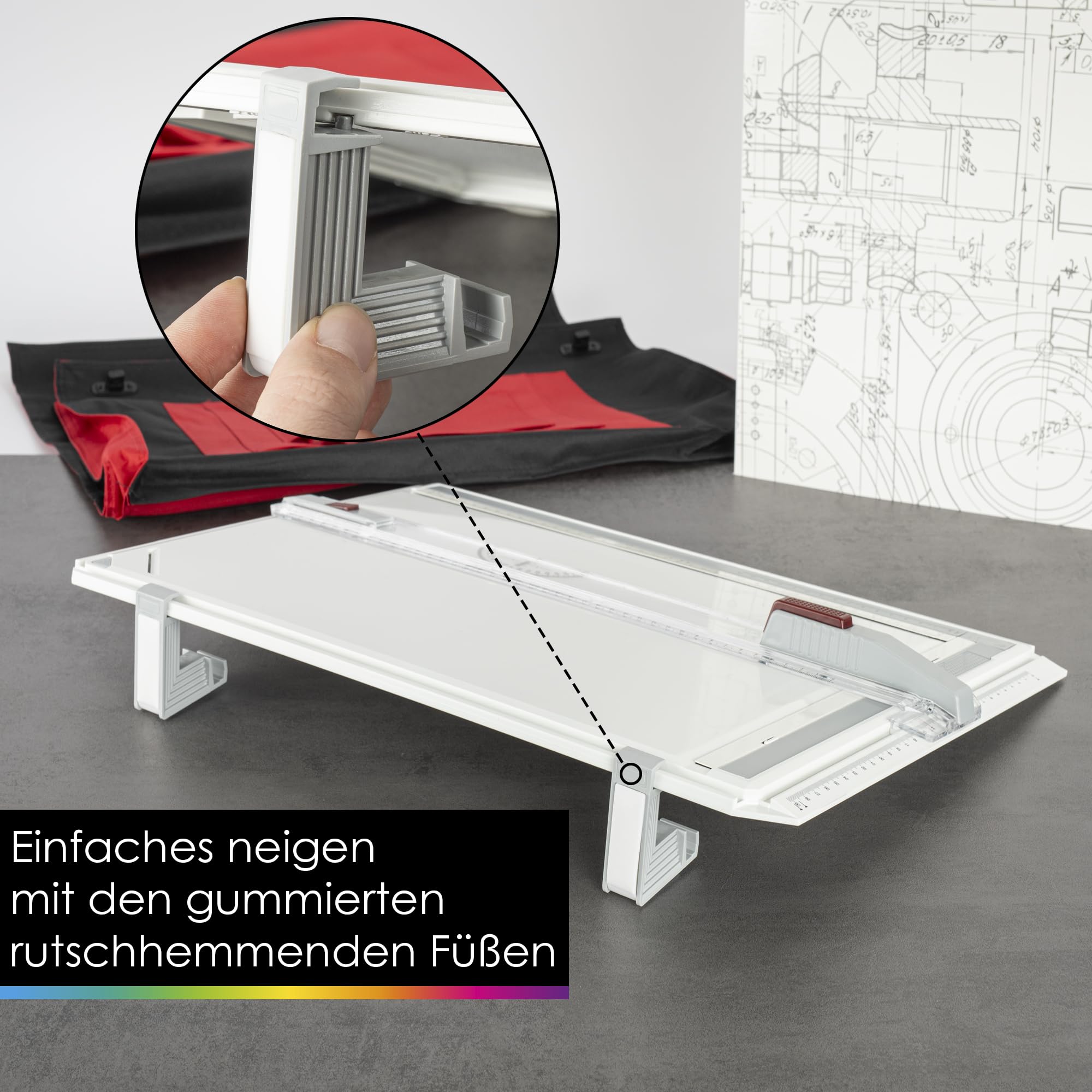 OfficeTree Zeichenplatte A3 - Inkl. Tragetasche, Schiebelineal, Geodreieck uvm. - Zeichenbrett A3 für exaktes Arbeiten - DIN A3 Zeichenplatte, Weiß