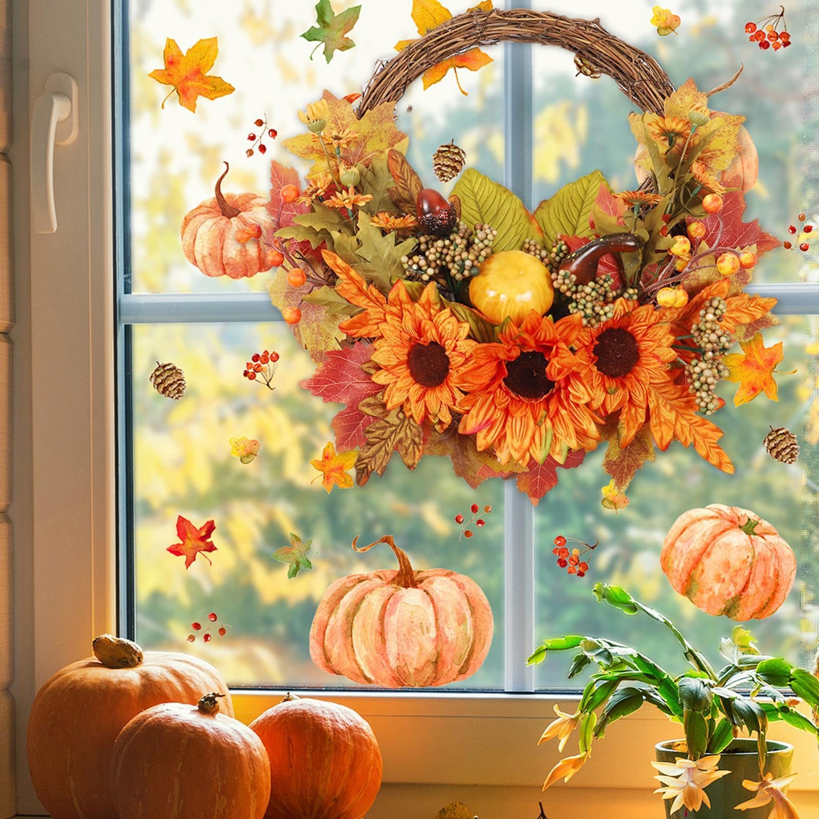 Confezione da 6 decorazioni autunnali per la casa, foglie autunnali, decorazioni per il Ringraziamento, per interni ed esterni, 1,5 m, ghirlanda artificiale con foglie d'acero per raccolto autunnale