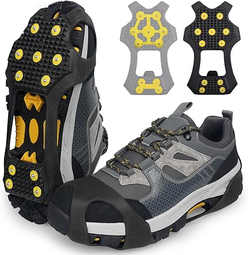 Tacos de hielo, crampones de nieve, tracción para caminar para zapatos y botas, 11 tachuelas antideslizantes de goma de hielo para caminar, calzado