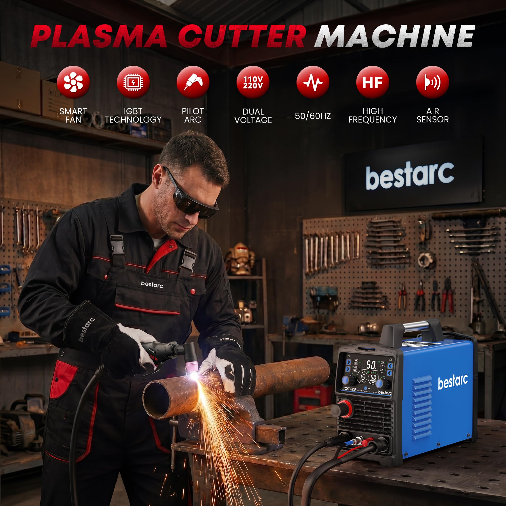 bestarc Taglierina al plasma, arco pilota [tecnologia del sensore d'aria] 110/220V BTC500DP 10a generazione, 50A schermo Display digitale al plasma macchina da taglio (BTC500DP 10GEN 110/220V)