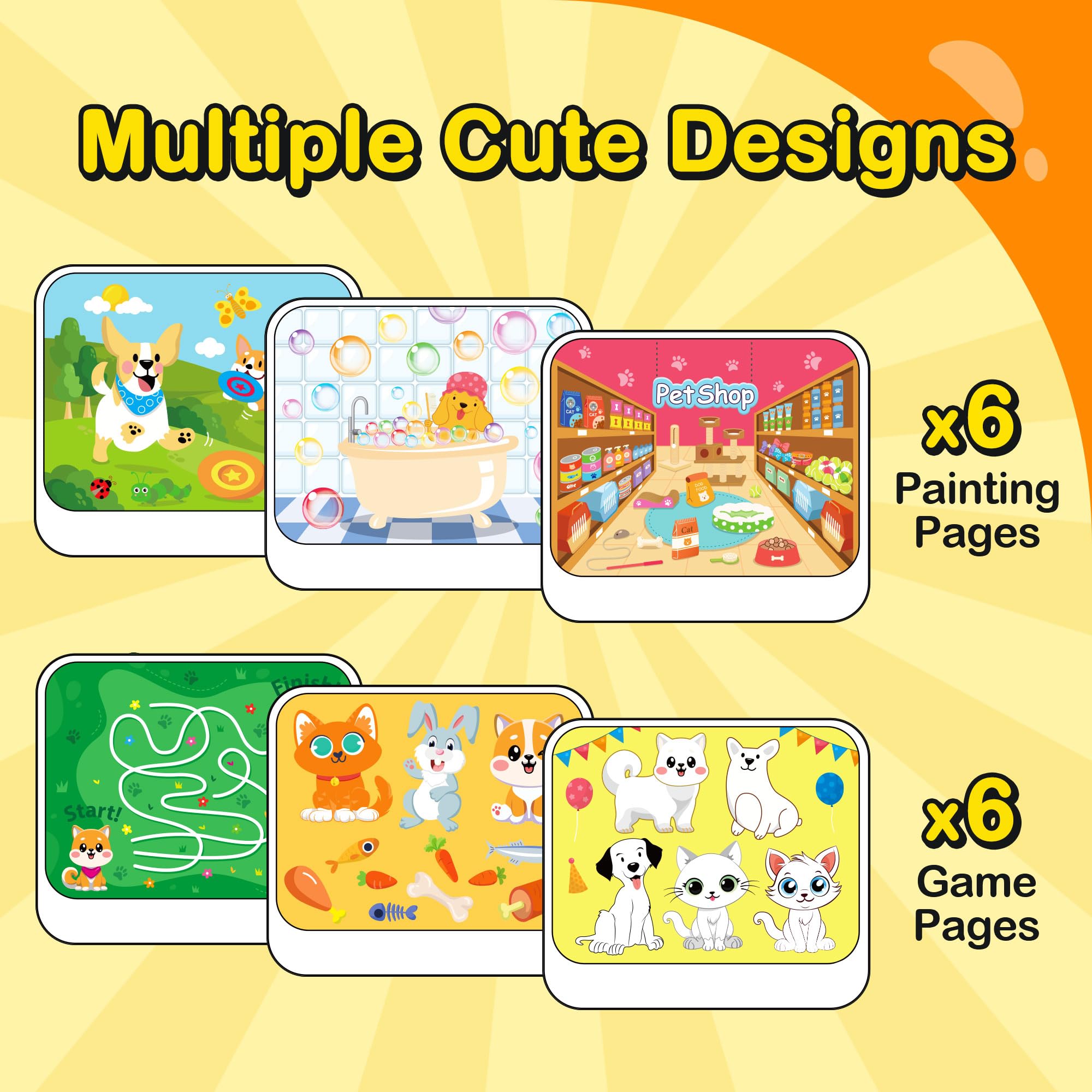 YPLUS Libro di attività riutilizzabile per rivelare l'acqua, 12 pagine, giocattoli da viaggio per disegnare e colorare senza disordine, dipingere con acqua per bambini dai 3 ai 5 ai 6 ai 7 anni