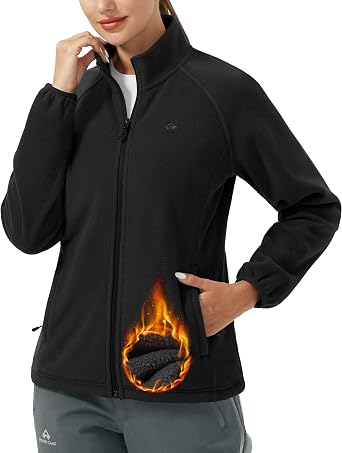 Pioneer Camp Womens Lightweight Fleece Jacket Full Zip Polar Soft Warm Winter Coat Antistatic Outwear with Zipper Pockets
