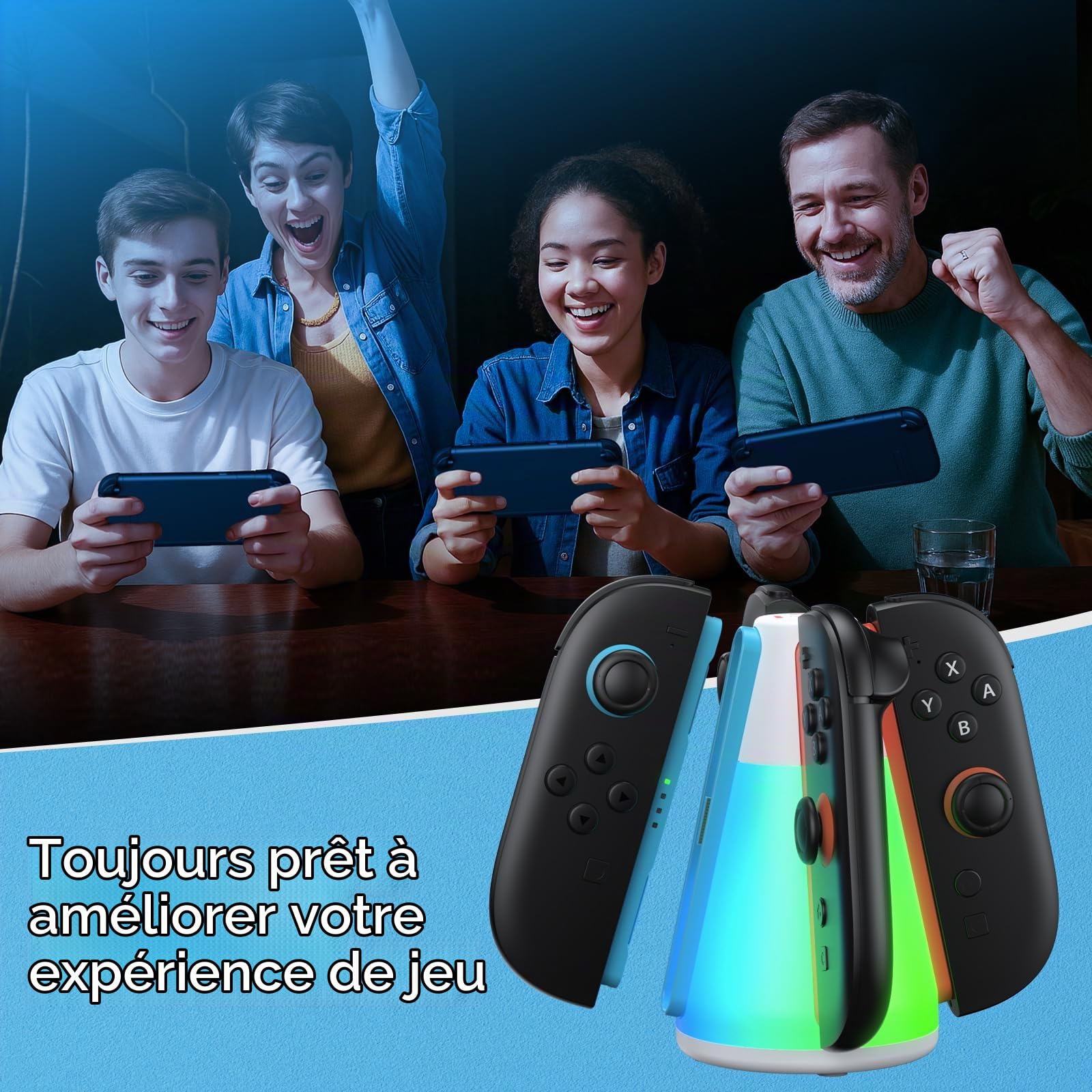 Chargeur Manette RGB pour Switch 2 pour Joycon 2, FASTSNAIL Support de Charger Compatible avec Nintendo Switch 2, Accessoires pour Switch2, 10 Modes RVB（Pas pour Switch2017）