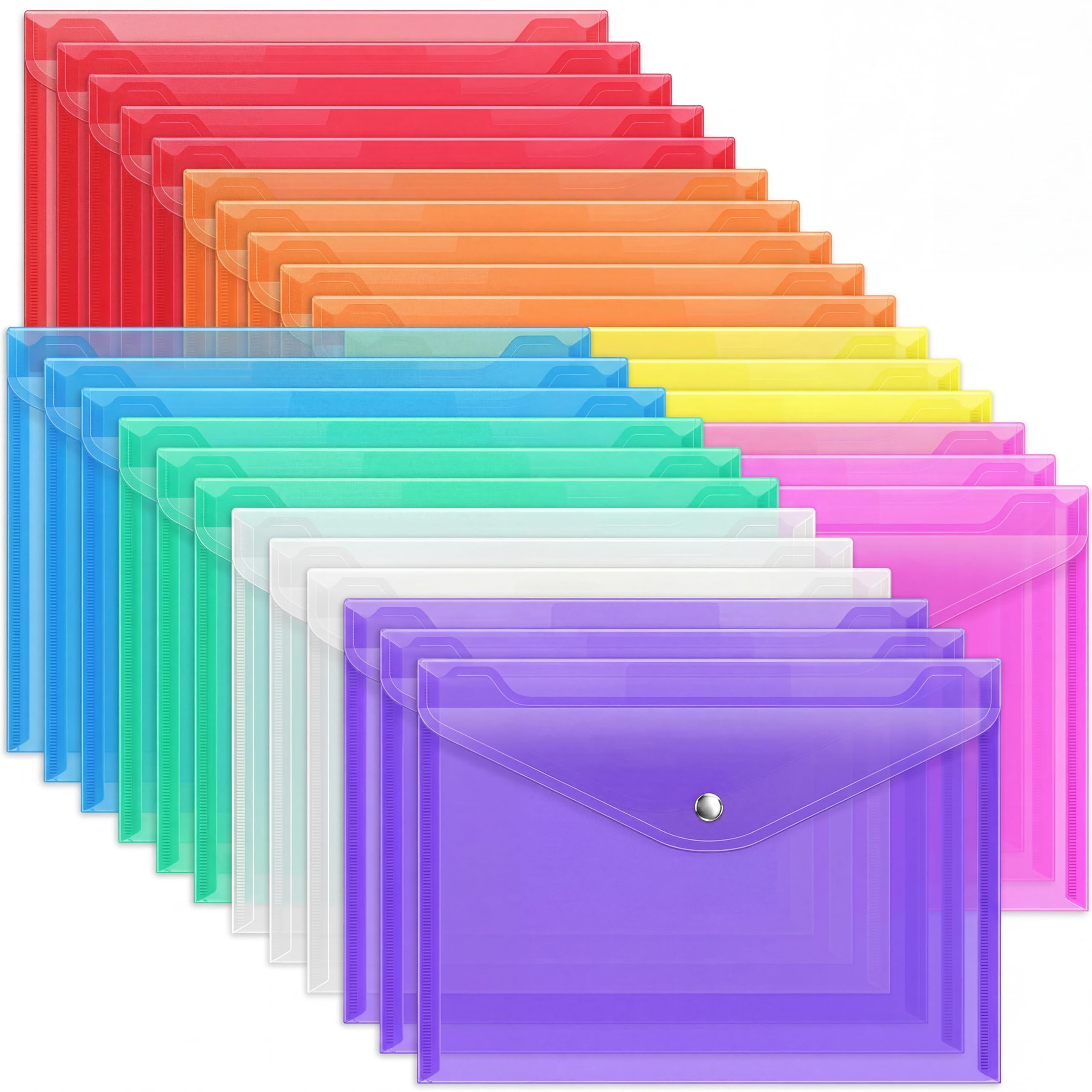 EOOUT 28pcs Plastic Envelopes, A4 Size, 8 Colors, Snap Closure, Poly Folders for Office Supplies