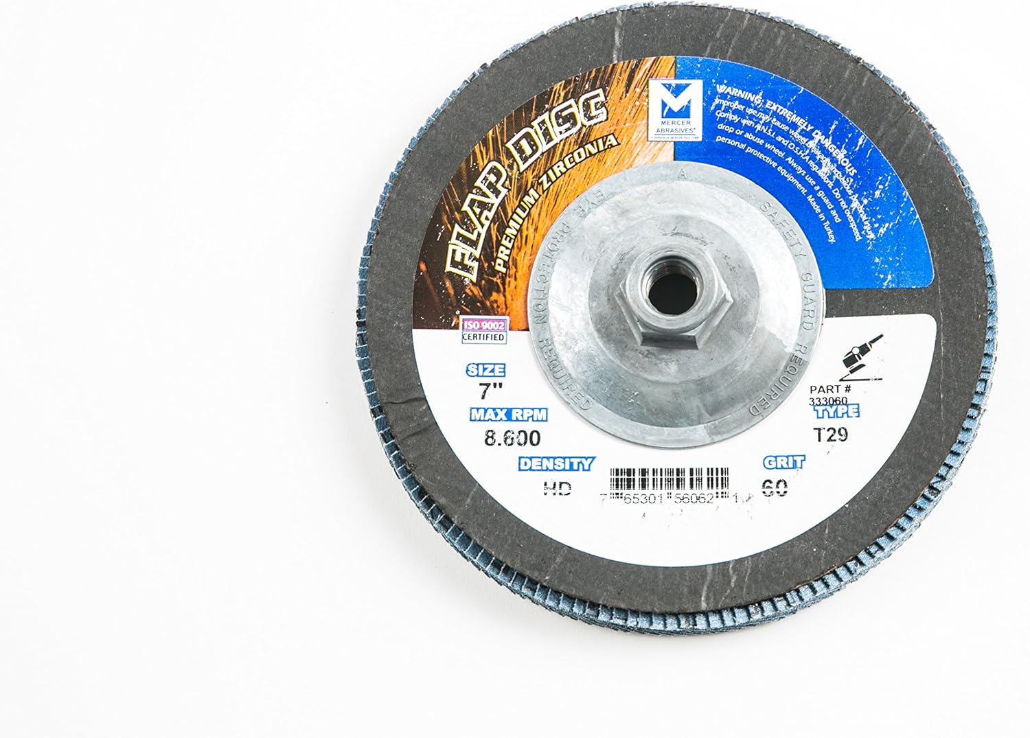 Mercer Industries 333H060 Zirconia Flap Disc, High Density, Type 29, 7 x 5/8-11, Grit 60, 10 Pack