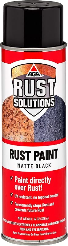 AGS RUST SOLUTIONS Pintura en aerosol antioxidante para metal, lata de aerosol de 14 oz – acabado negro mate, protección contra la corrosión reforzada con epoxi, resistente a los rayos UV, soporta 300° F – No se requiere lijado