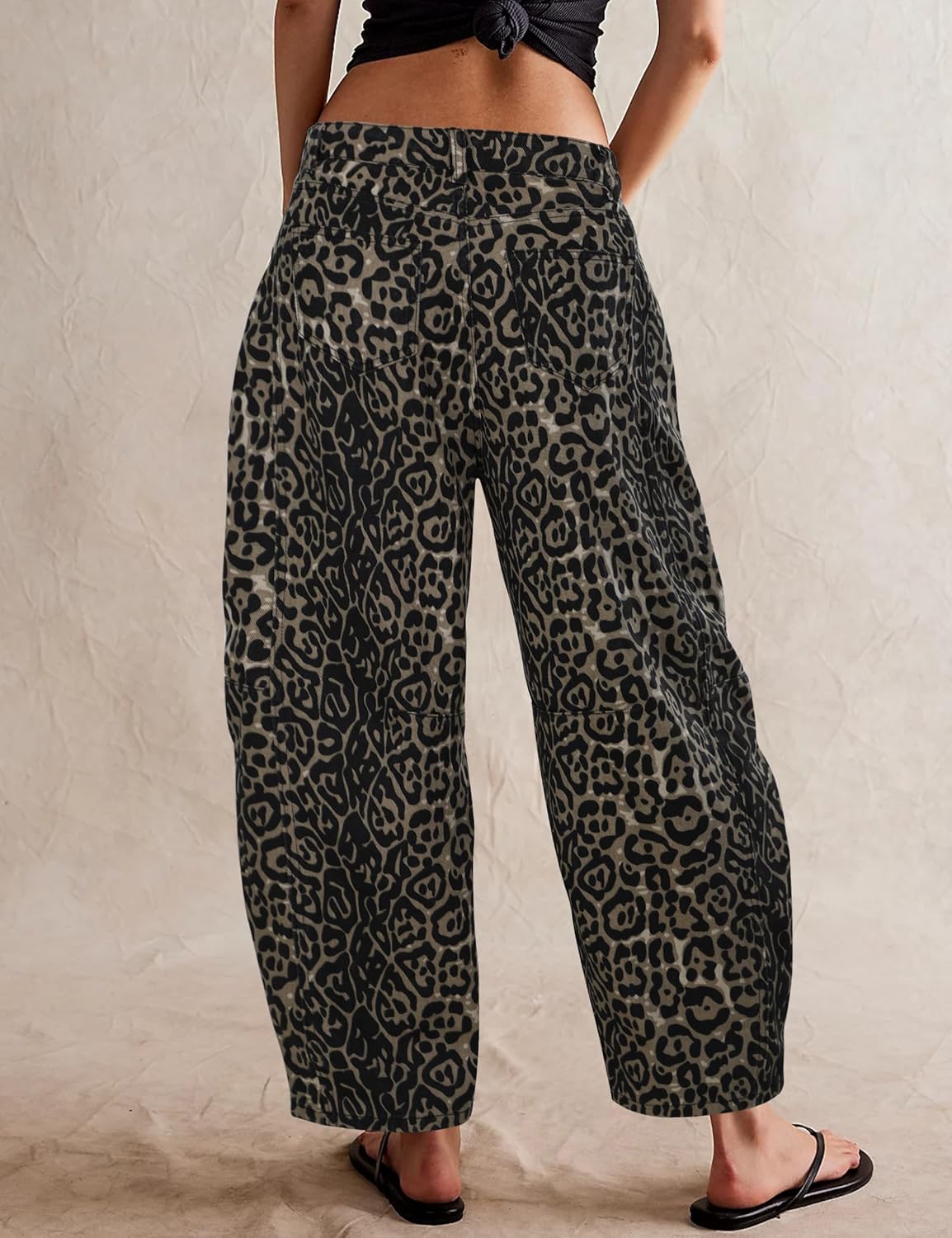 Women's Barrel Boyfriend Baggy Leopard Print Jeans Mid Rise Cropped Wide Leg Y2K Horseshoe Jeans for Women Trendy - Image 3