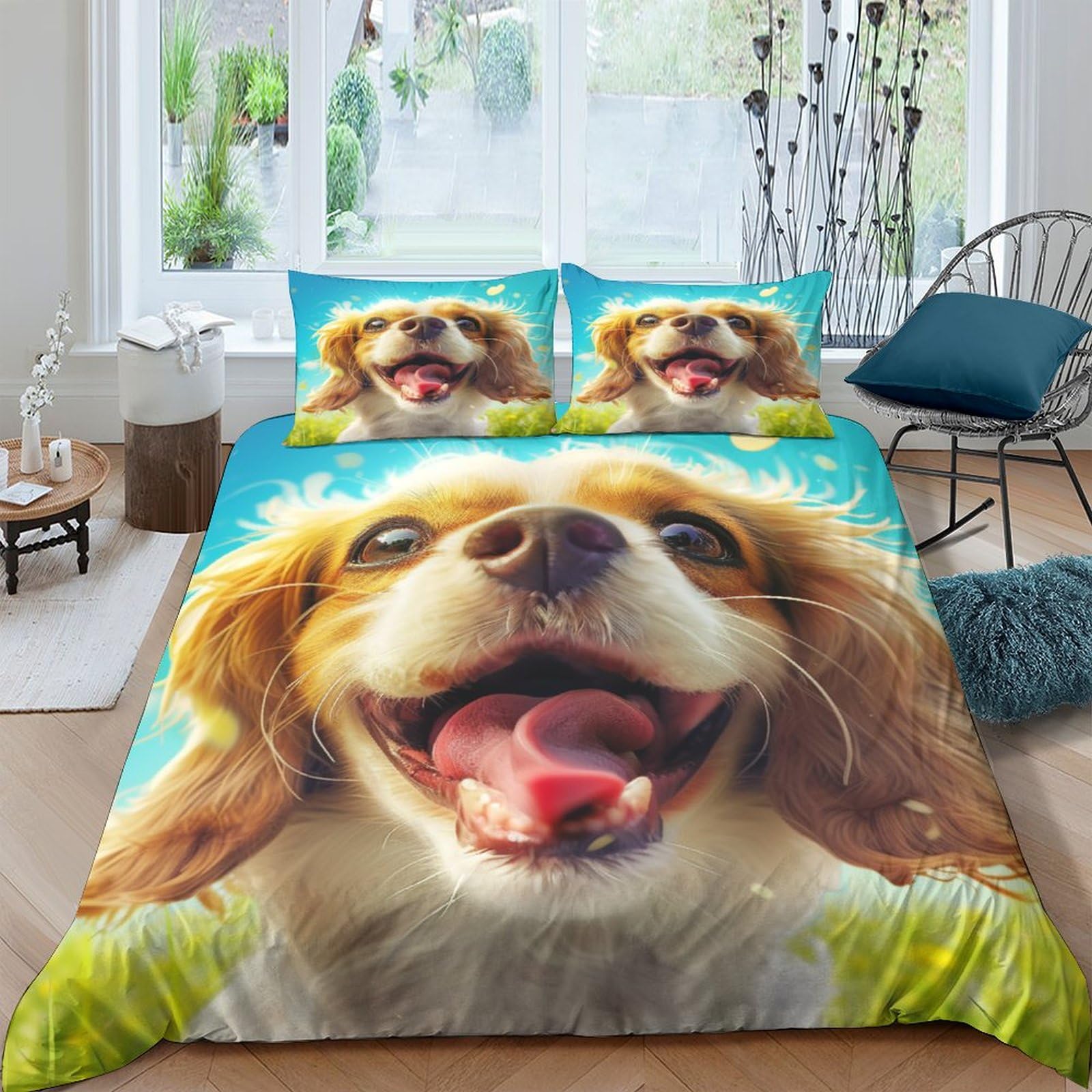 TNFHSOFT King Charles Spaniel 3D Duvet Cover Bedding Quilt Cover Microfiber Comforter Cover Set with Zipper Closure for Kids Youth 3 Piece Set Winter Soft And Comfortable Room DecorDouble（200x200cm）