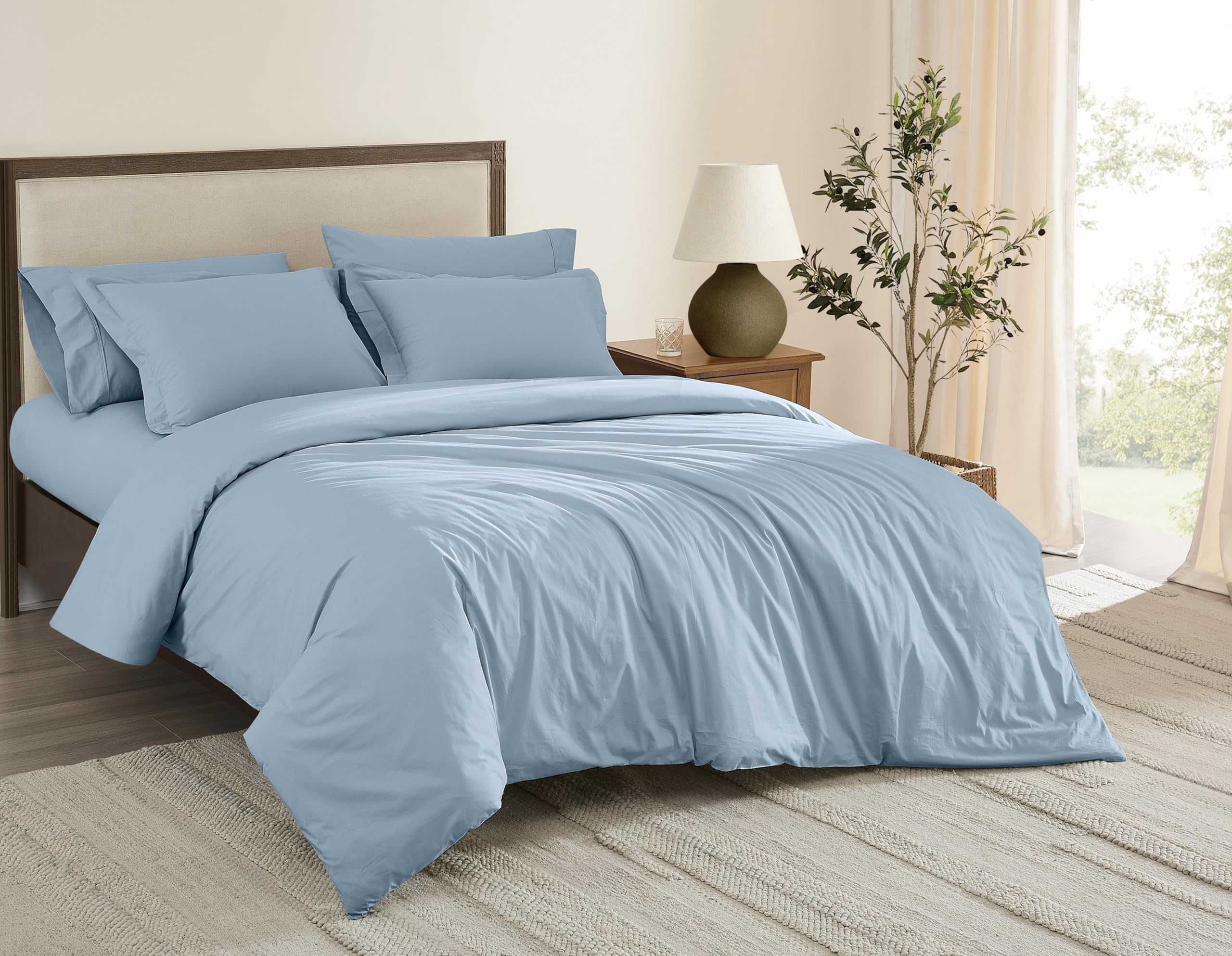 Brooklyn Loom Solid Cotton Percale Sky Blue Twin/Twin XL 2 Piece Duvet Set