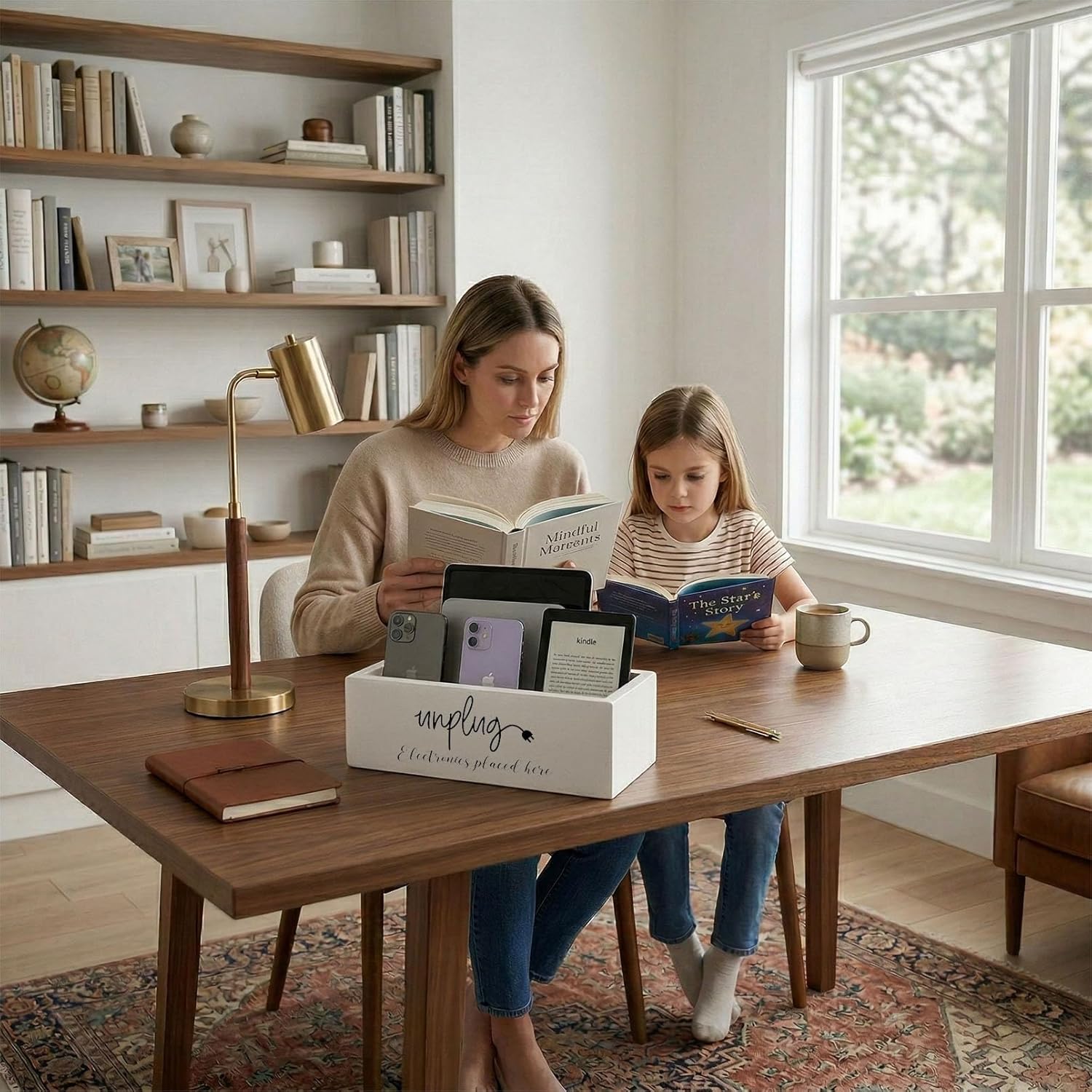 CHONIC Unplug Box, Farmhouse Style Be Present Phone Box, Cell Phone Basket for Home, Wood Mobile Phone Jail, Family Time out Charging Station for Phone Tablet Electronics Holder (White)