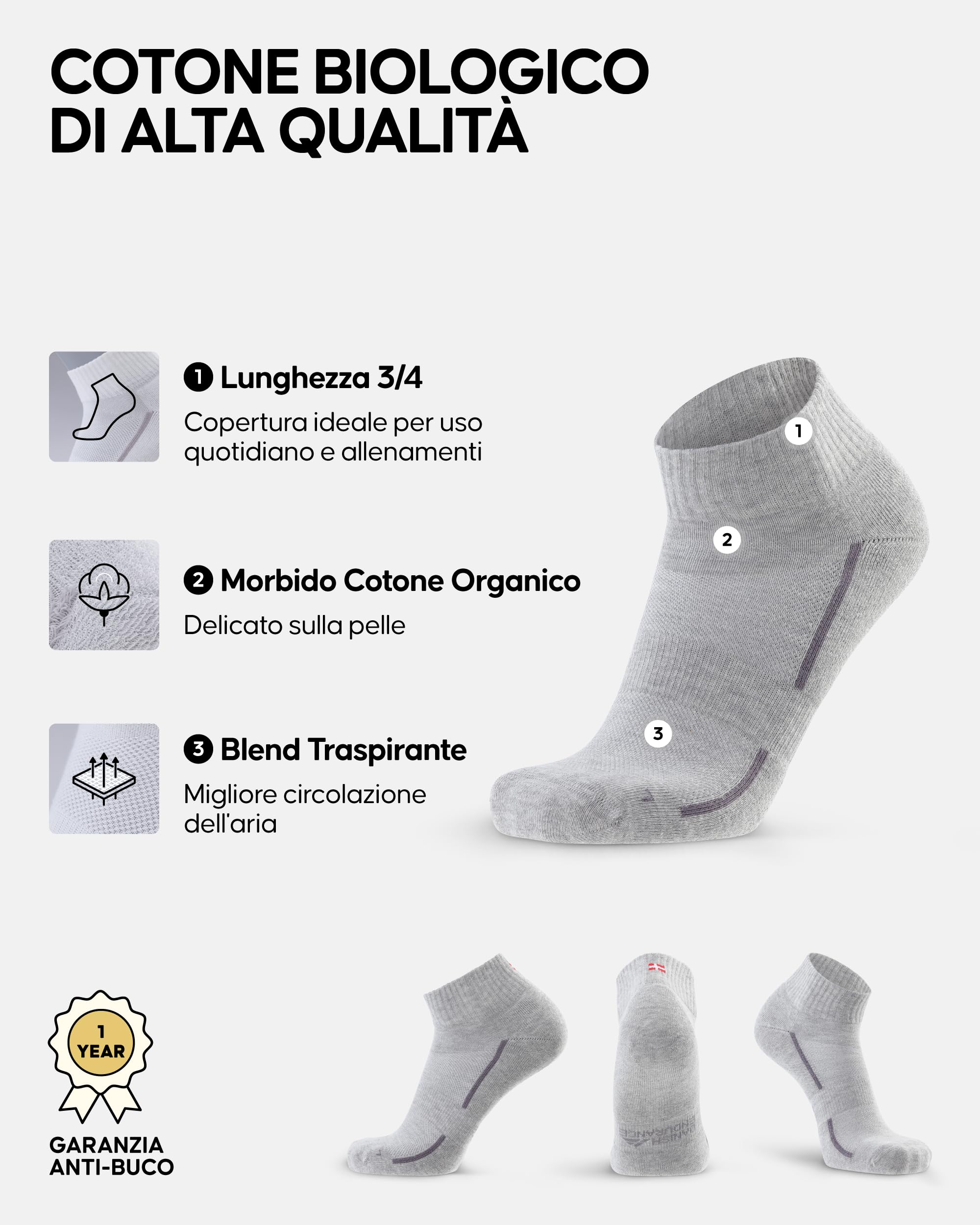DANISH ENDURANCE Fantasmini Uomo Donna Cotone, Calzini Sportivi in Cotone Biologico, Estivi, Anti-Vescica e Traspiranti, 3 o 6 Paia