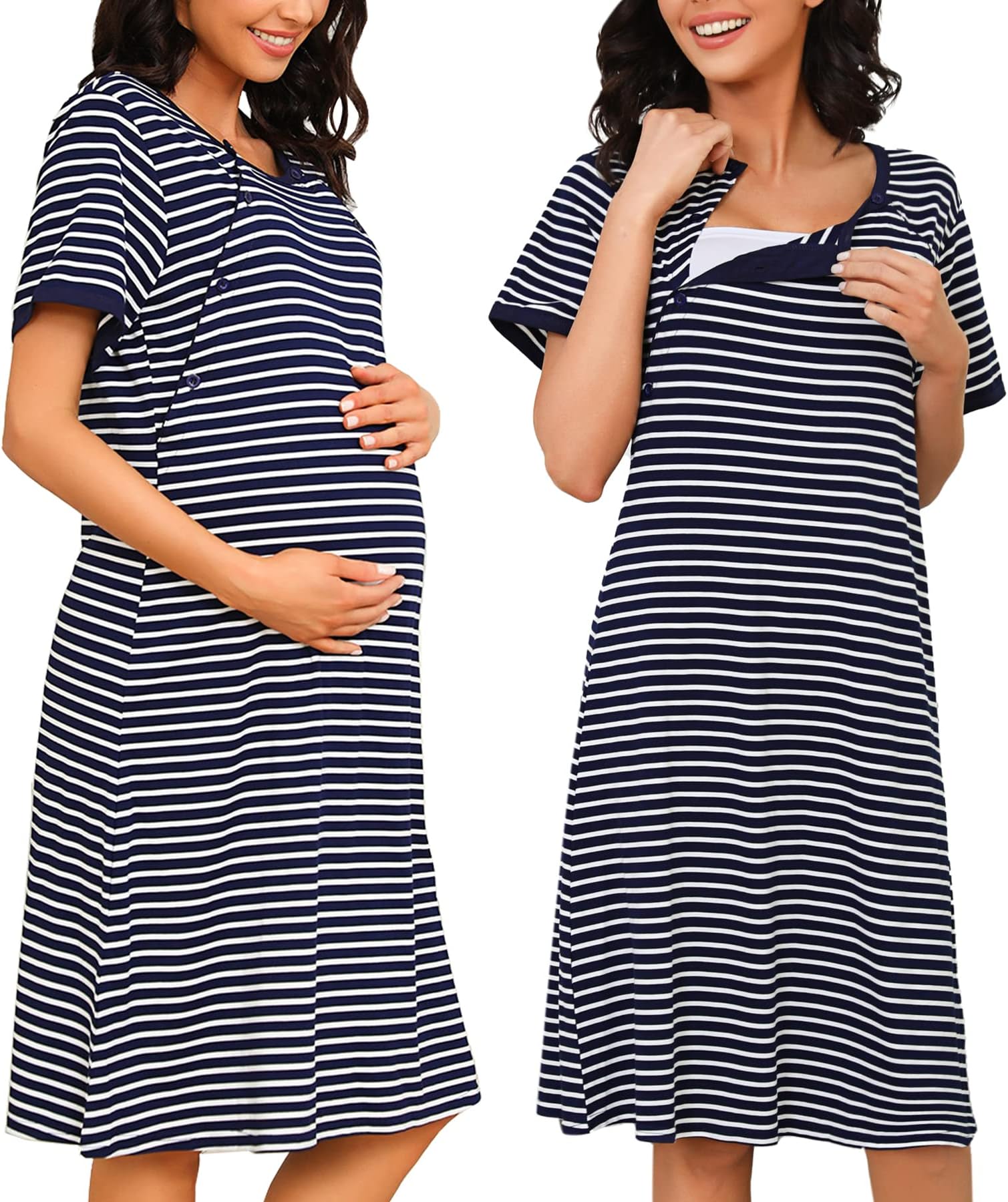 Sykooria Women's Maternity Nightdress Breastfeeding Nightwear Short Sleeve Nursing Nightgown Button Down Sleep Shirt V Neck Pajama Tops Soft Loungwear For Pregnant Women