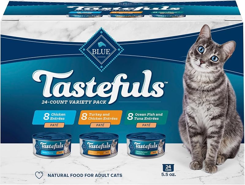 Ração úmida para gatos adultos Blue Buffalo Tastefuls Patê Variedade, 24 latas de 156 g