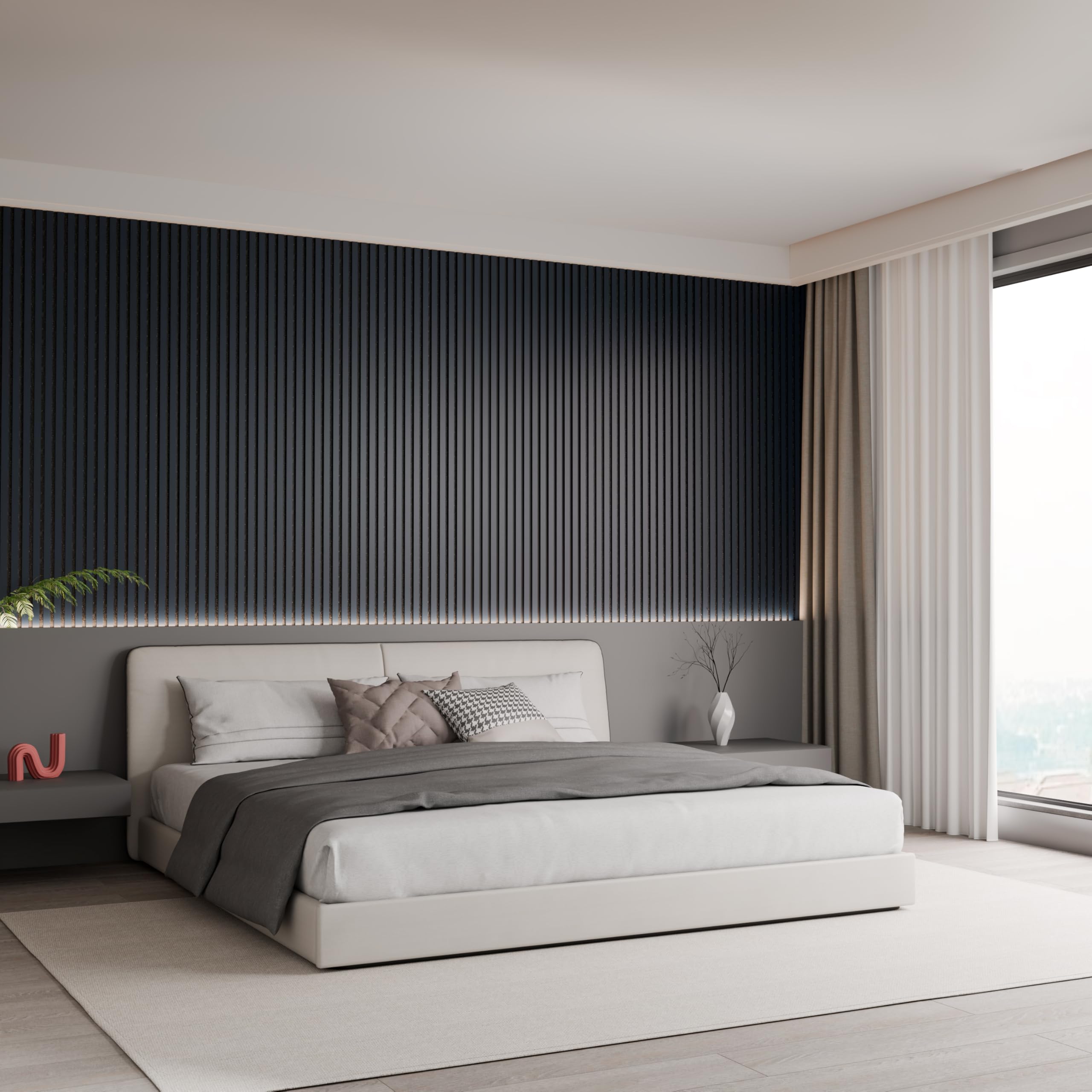 Panneaux Acoustiques Tasseaux Bois – Noir Mat – 240 x 60 cm – 11 mm – Lot de 4 – 5,76 m² – Décoration Murale & Isolation Phonique