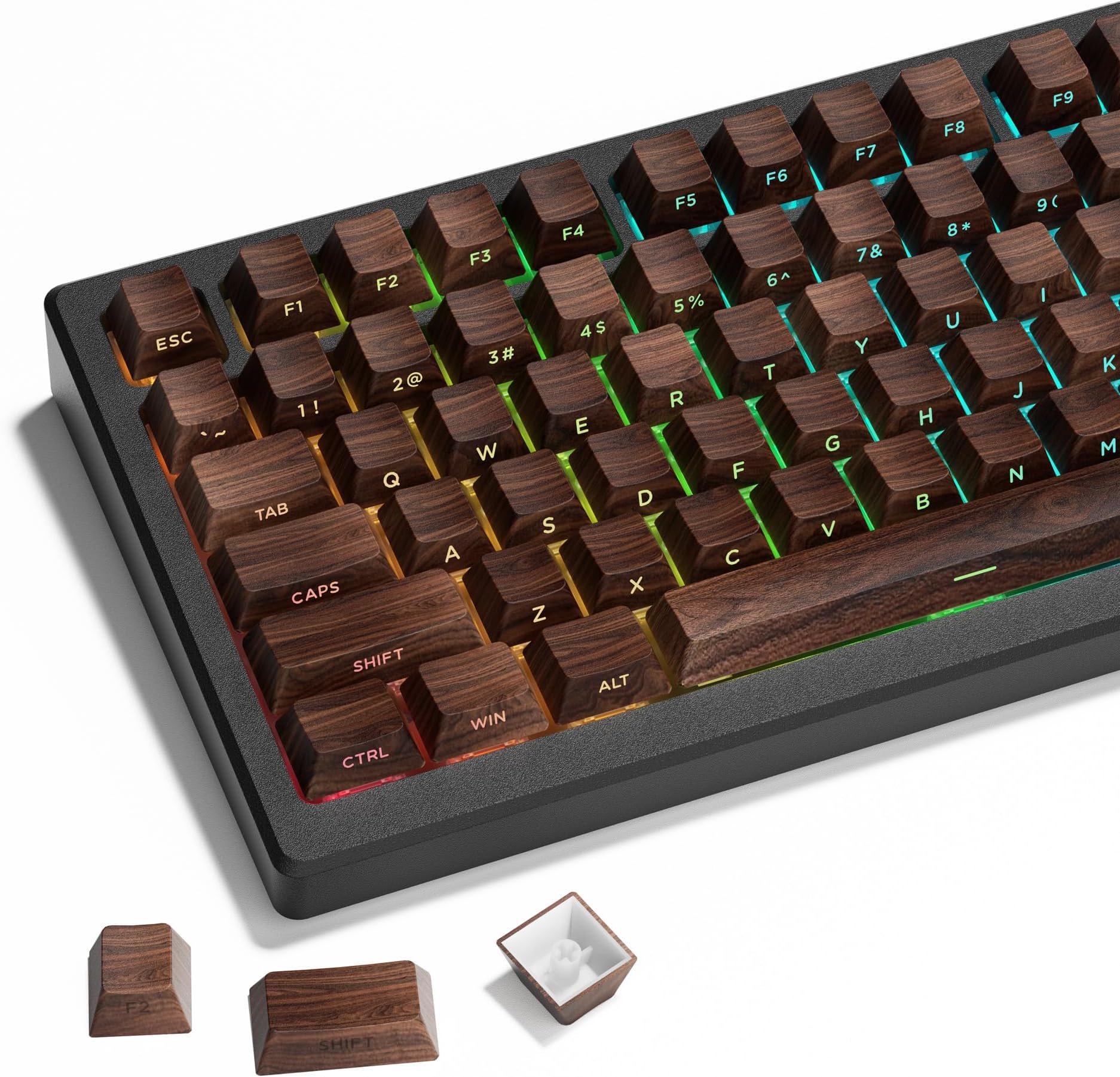 XVX PBT Keycaps - Side Print Keycaps, Shine Through Custom Key caps 75 Percent, Retro Keycap Set Dye Sub & Double Shot, 136 Keys Cherry Profile Keyboard Keycap for Mechanical Keyboard, Walnut Textures