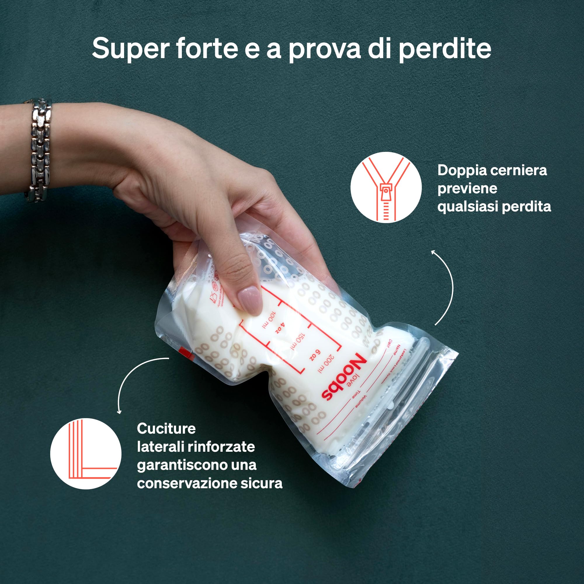 Sacchetti Latte Materno di Love Noobs, Buste Latte Materno Congelare, 200 conte - Sacchetti da 200 ml, Facile da usare, Presterilizzati