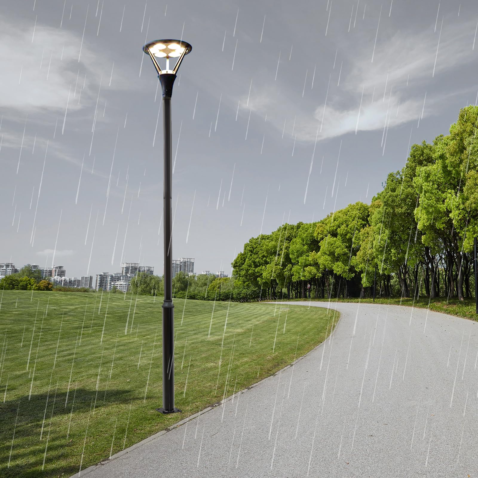 Mástil para farolas, capacidad de carga de 100 kg, lámpara de mástil negro, mástil para diferentes farolas, lámparas solares, lámparas de jardín, cámaras de vigilancia (5 m)