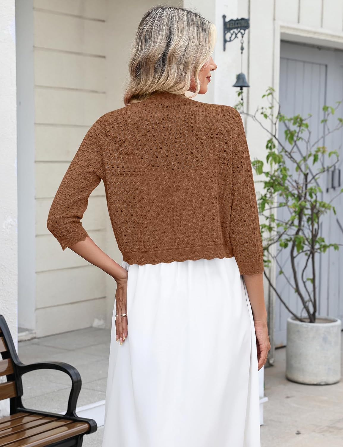 LOMON Women's 3/4 Sleeve Cropped Cardigan Knit Sweaters Trendy Open Front Bolero Shrugs for Dresses S-XXL - Image 6