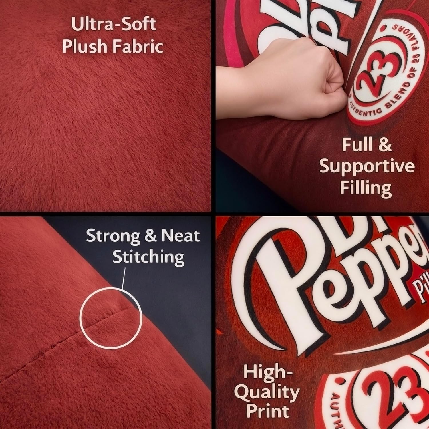 Doctor Pepper Pillow –Throw Pillow Oversized (20 x 10 Inch) Cute Stuff for Home Decor & Room Decor Aesthetic | Soft & Cute Pillow for Room Decor | Funny Gifts for Soda Lovers.