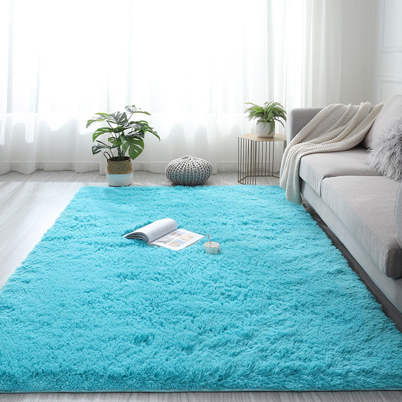 Lifup Alfombra de Pelo Largo, Alfombras Antideslizante Modernas Super Suaves de la Pelusa, Alfombras para Salón y Dormitorio Azul 200 x 300 cm