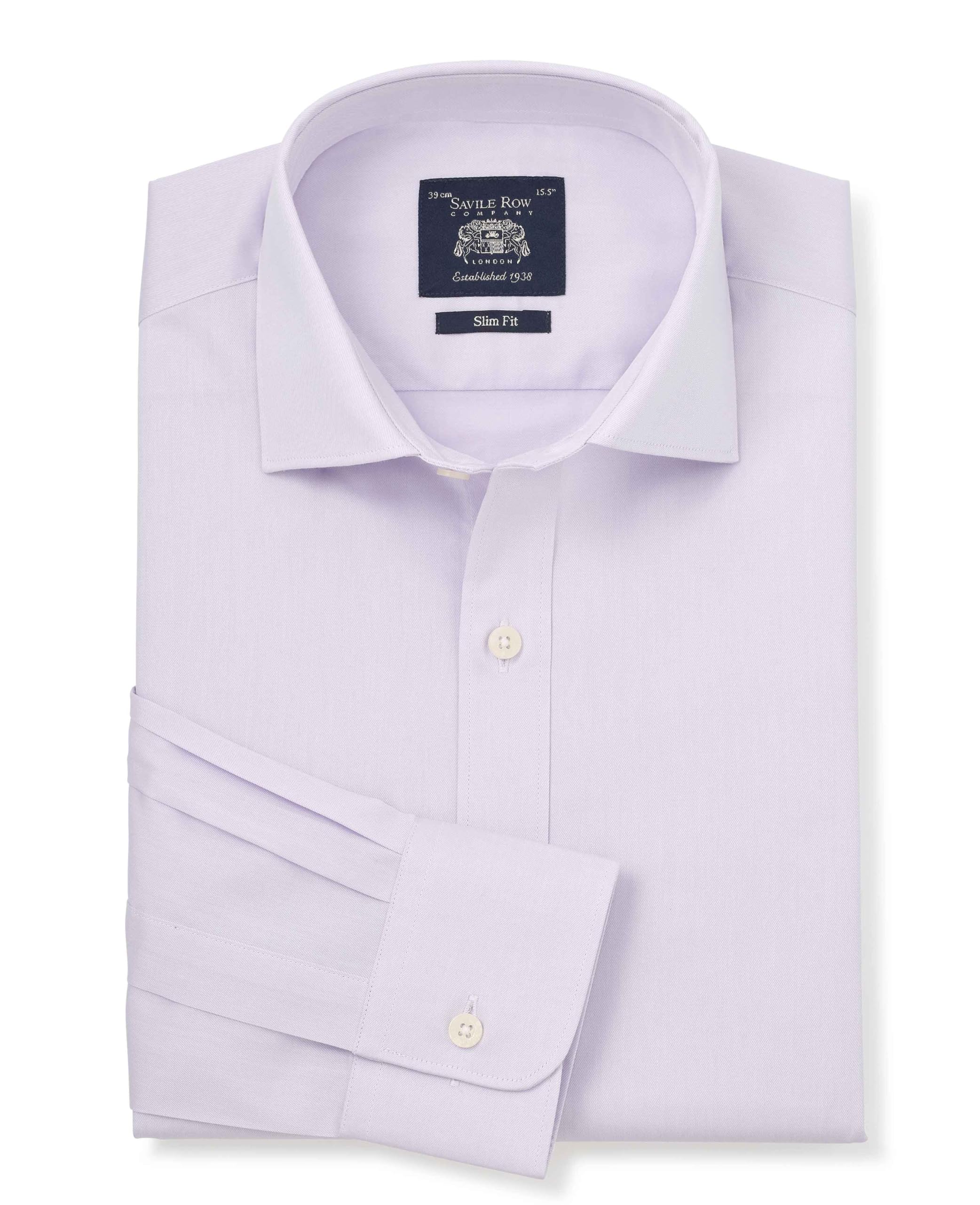 THE SAVILE ROW COMPANY LONDON Men's Slim Fit Cotton Twill Single Cuff Formal Shirt - Lilac - 17.5" Collar - Standard