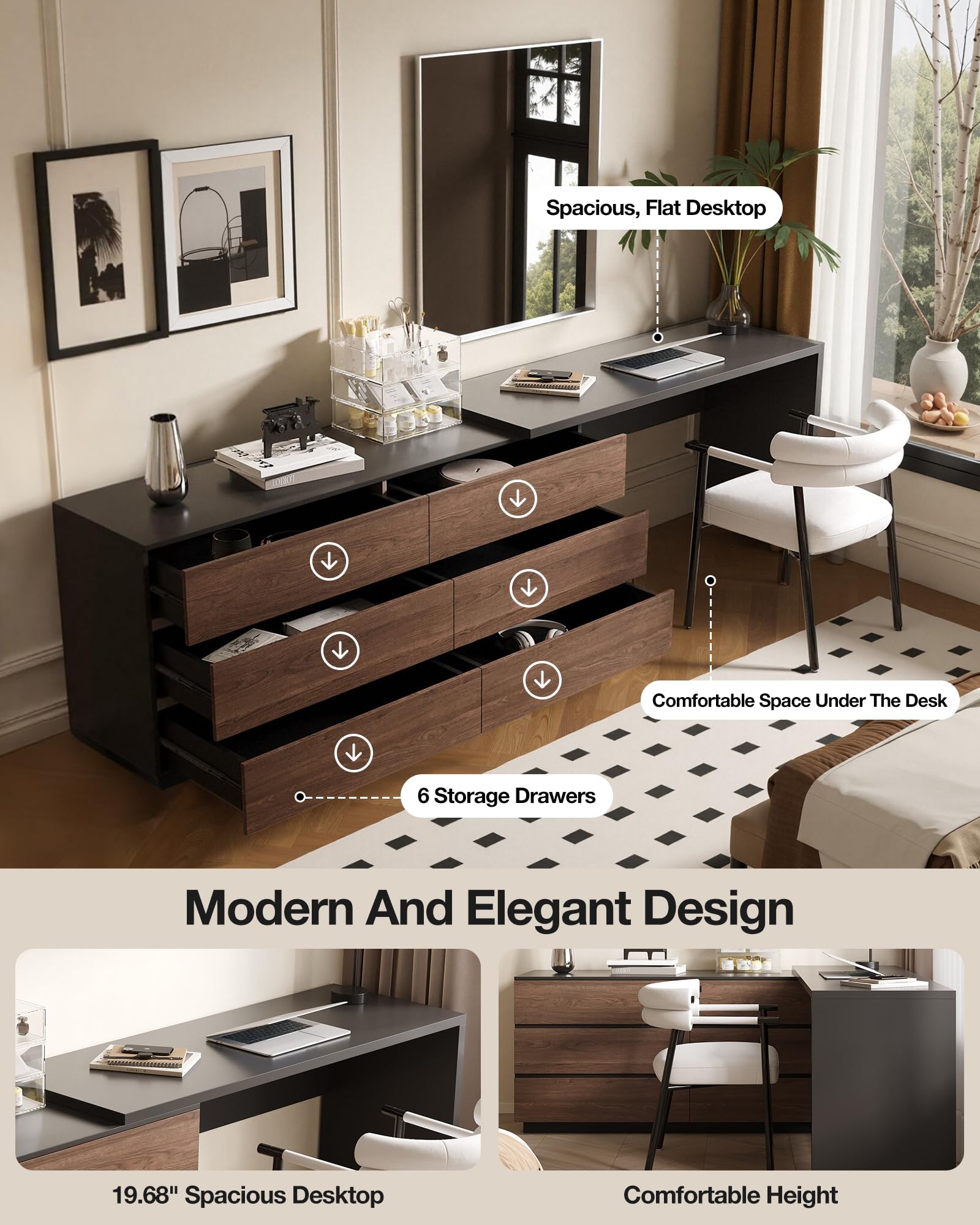 l shaped dresser Amazon.com: Trroec Expandable L-Shaped Dresser, 55.9 to 97.63 Inch Adjustable Vanity Table with 6 Drawers, 90 Rotatable Corner Workstation for Bedroom Home Office, Walnut : Home & Kitchen
