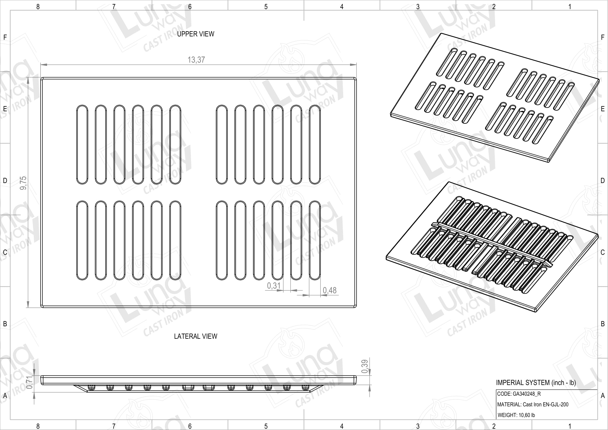 34 x 24,8 x 1 cm - Griglia in ghisa per raccolta cenere | Migliora il Tiraggio | Resistente ad Alte Temperature | Pulizia facile e sicura | Profilo centrale di rinforzo spessore 1,8 cm