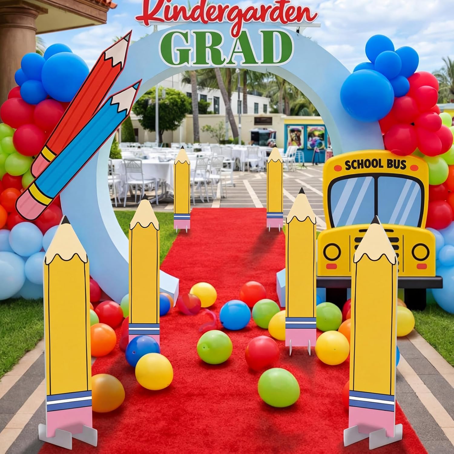 6 Pcs Kindergarten Graduation Decorations Pencil Yard Signs 31.5 Inch Large Preschool Graduation Outdoor Decor Pencil Party Photo Props for Classroom School Congrats Grad Back to School Decor