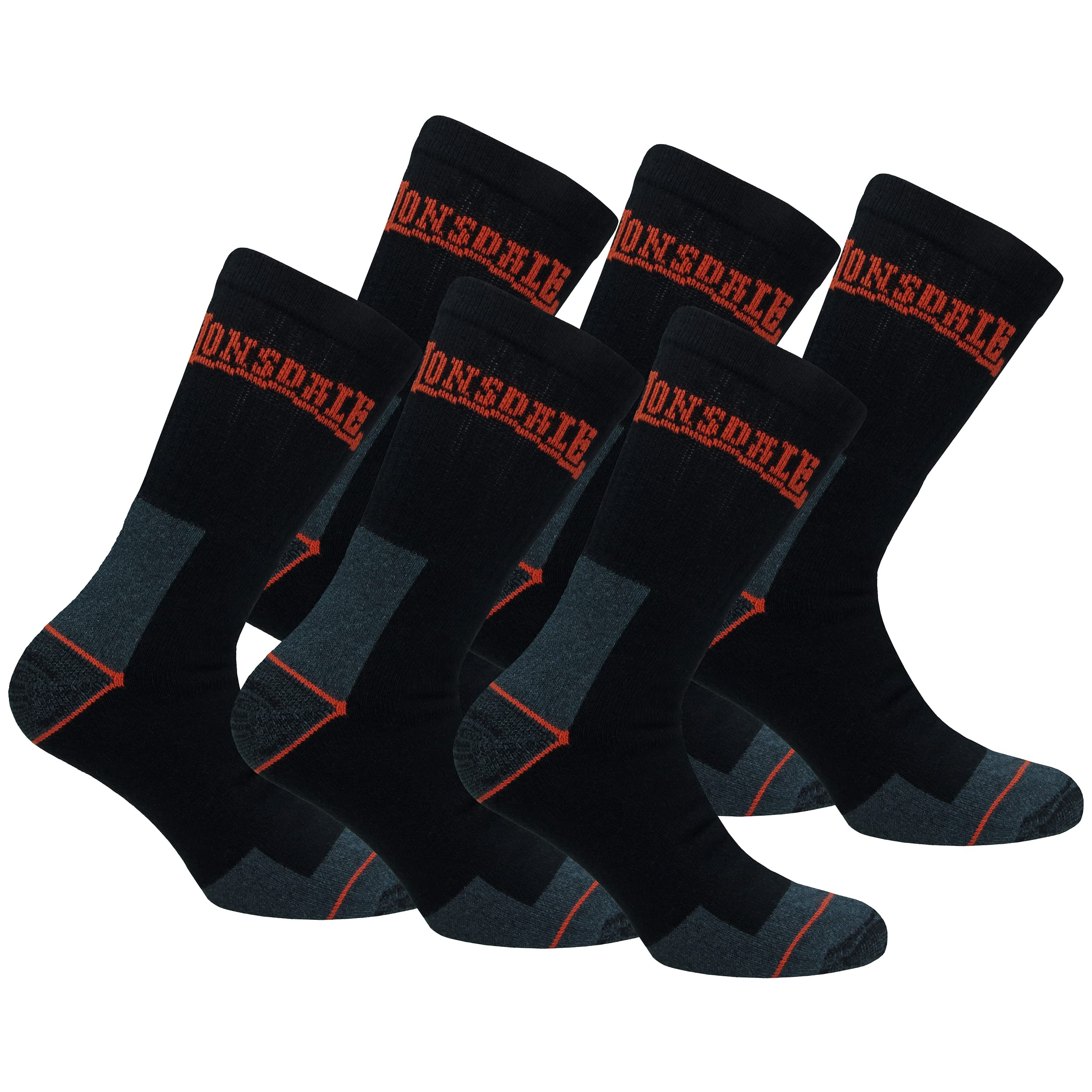 Lonsdale Men's 6 Pairs Black (Crew) 6 Pairs Crew Work Socks Mid Calf Lenght - Heel Toe Reinforcet - Terry Cotton (Black, 6-8)