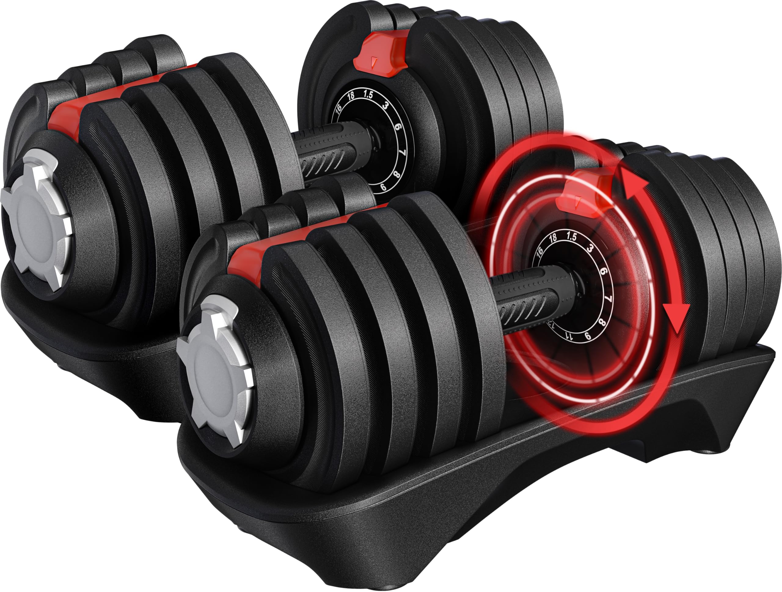 EnterSports 12kg x2 26,5 LBS Paire d'haltères réglables Ajustement rapide Gain de place Haltères réglables avec poignée antidérapante Poids convertible 5 niveaux - 2-12 kg (4,5-26,5 lbs), Lot de 2