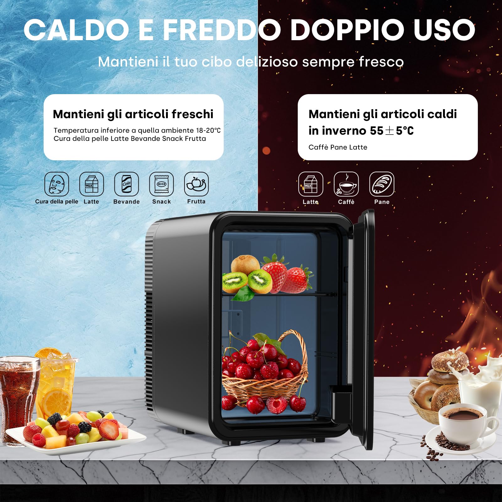 Enventor Frigorifero Piccolo 10L (Nero), Mini Frigo da camera con Raffreddamento e Riscaldamento, 12V/220V, Display LCD, Frigorifero Portatile per Auto, Cosmetici, Bevande, Frutta