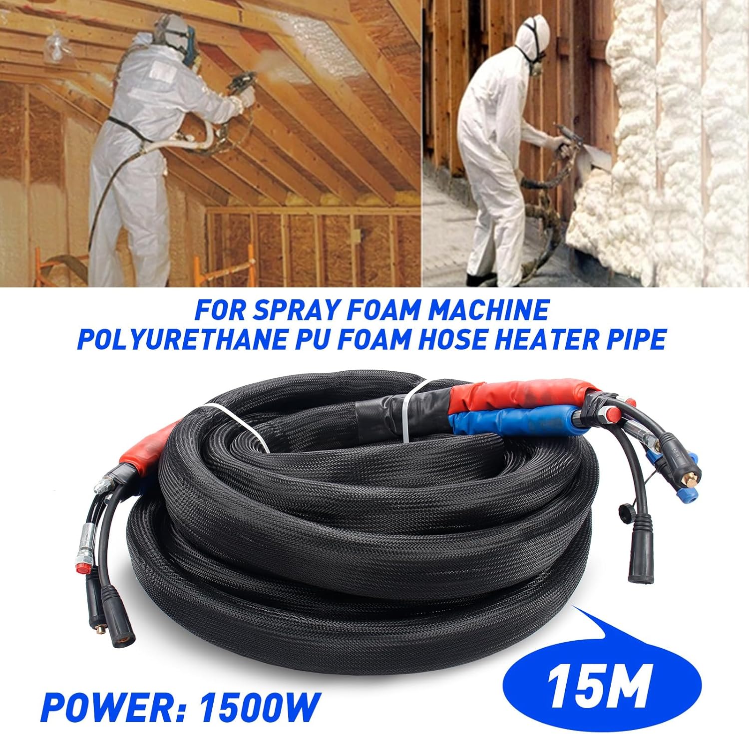 NEW 15M Polyurethane PU Foam Hose Heating Hose Heater Pipe for Spray Foam Machine