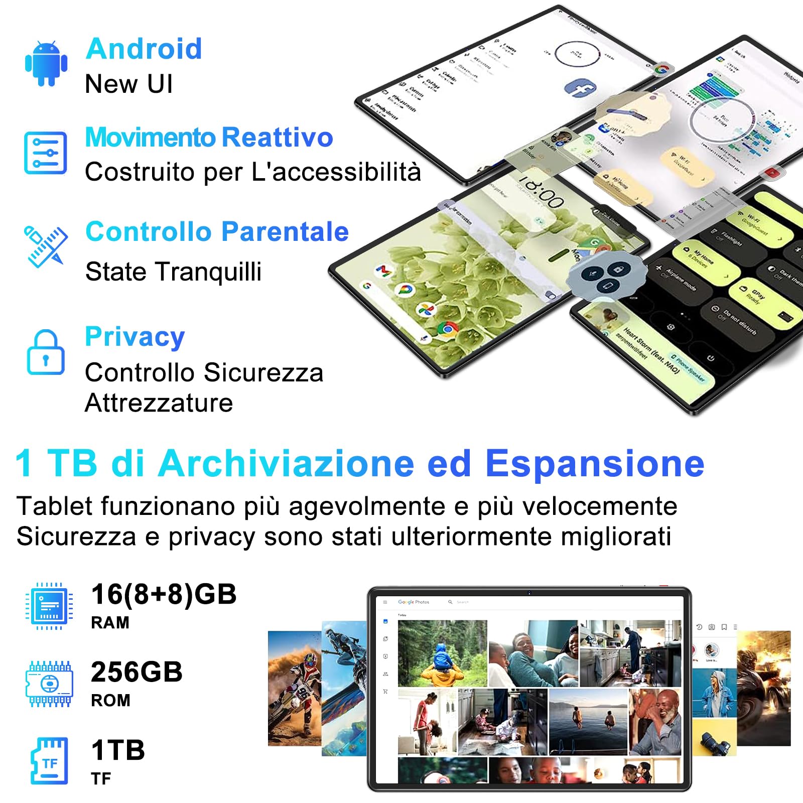 UJJ Newest Tablet Android Tablet 11 Pollici 16GB RAM + 256GB ROM (1TB TF), Octa-Core, 2.0 GHz, 1280 * 800 IPS FHD, 5G WiFi, 8600mAh, Bluetooth 5.0, 8MP+13MP+2MP, Tablet PC con Custodia, Nero - Vista 3