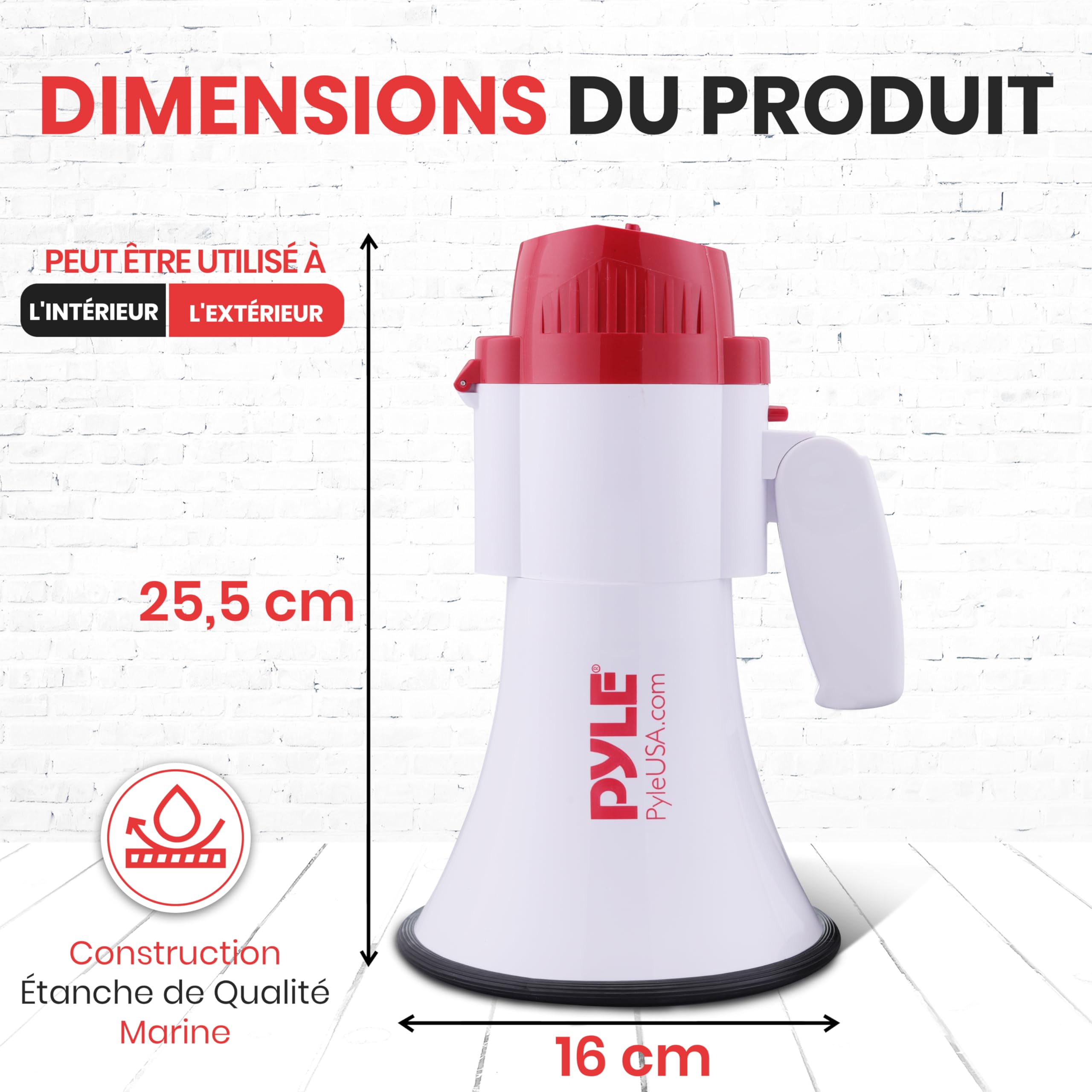 Pyle Mégaphone Porte-Voix 30W avec Sirène et Enregistrement – Haut-Parleur PA Portatif, Portée 731m, Idéal pour Sports, Fans, Entraîneurs, Manifestations, Sécurité