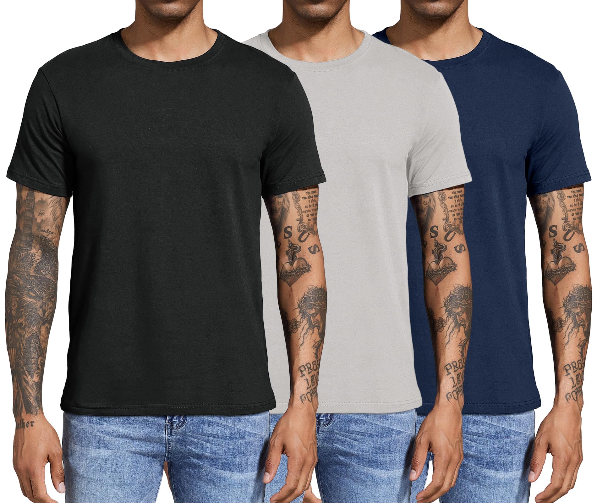 Boyzn Herren 3 or 4 Pack Baumwolle T-Shirts, Kurzarm/Langarm Rundhals Sport T-Shirts, Baumwolle Gym Workout Laufshirts für Männer
