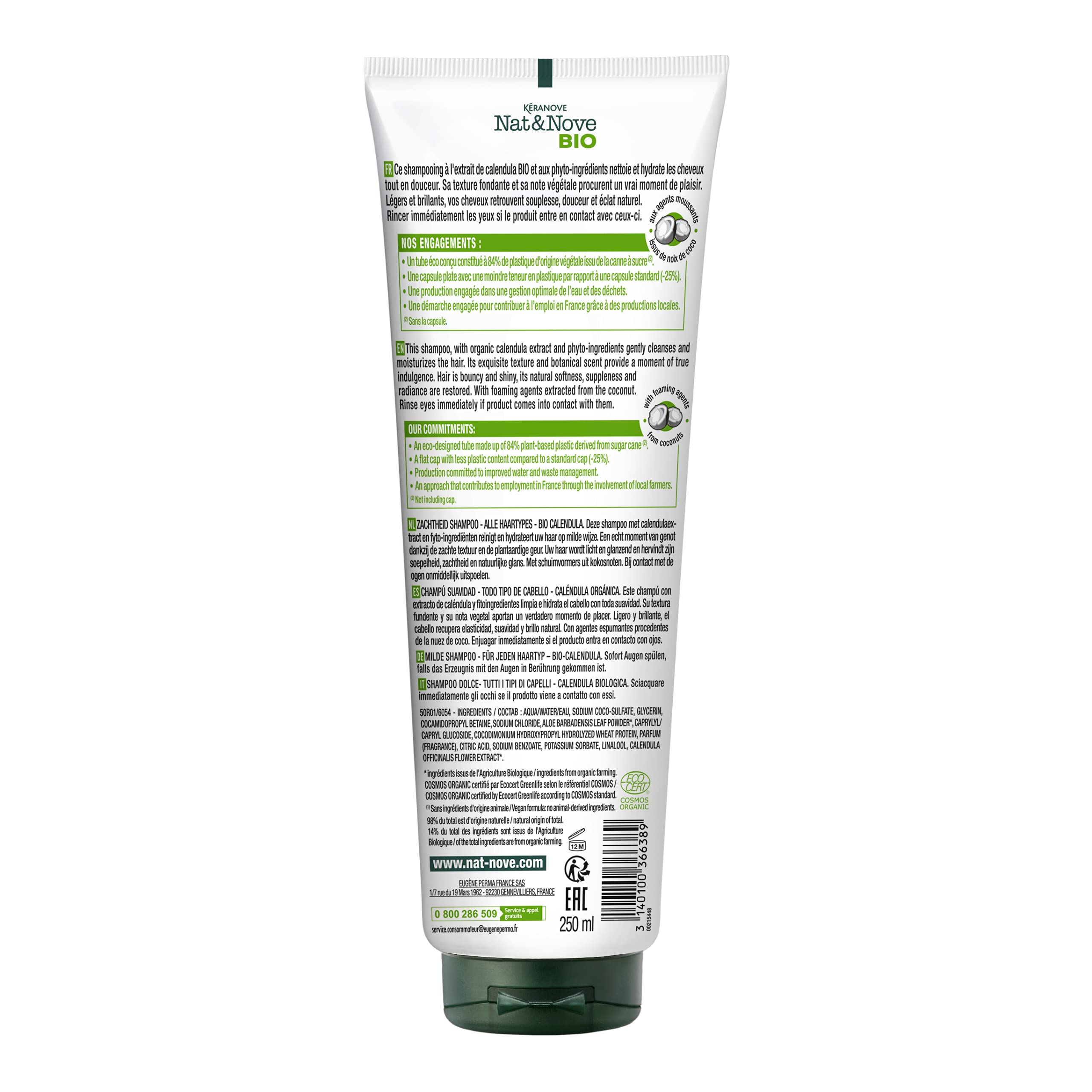 Kéranove Naturanove Bio - Gentle Shampoo Certified Organic Calendula for All Hair Types - 250 ml, 250 ml (Pack of 1) - Image 2