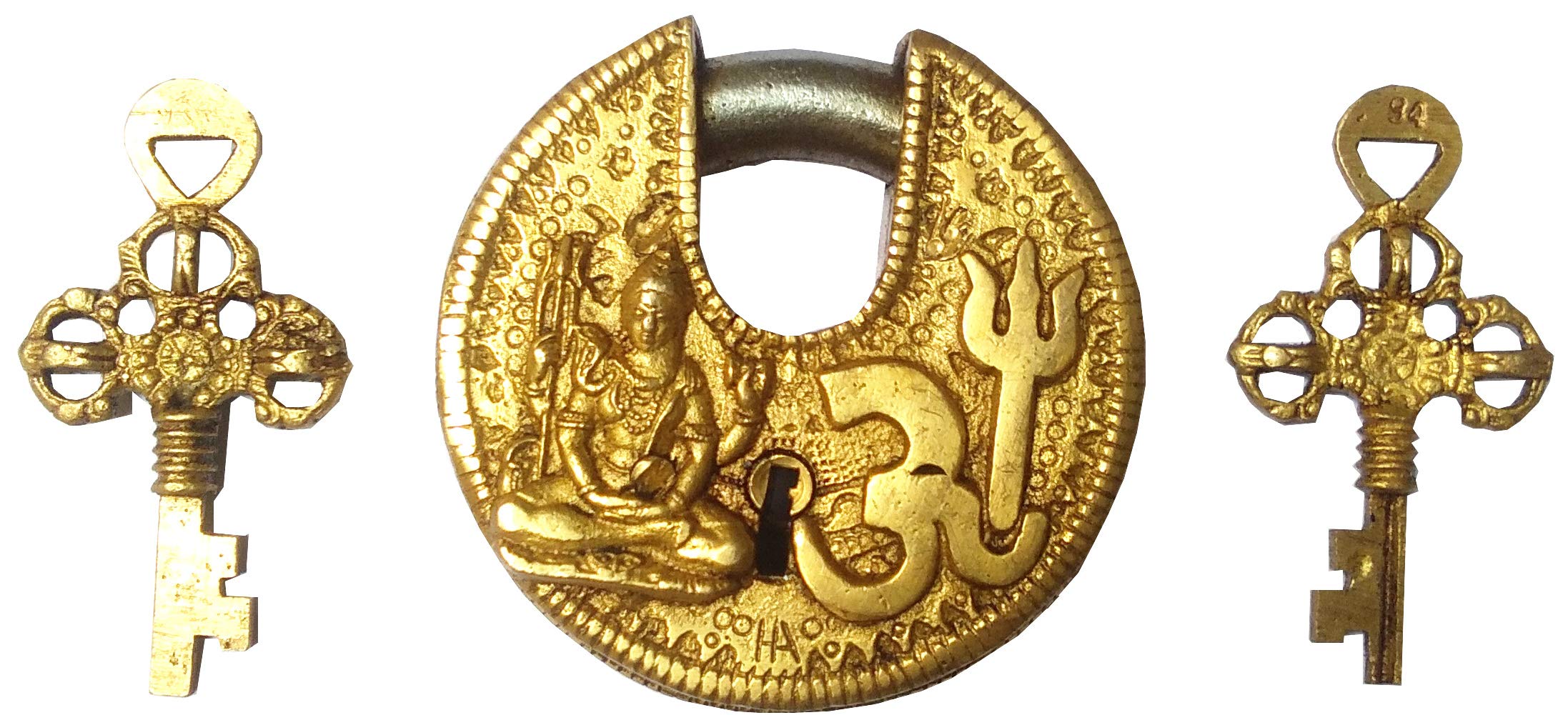 Purpledip - Candado de latón Om Shiva: diseño antiguo redondo, coleccionable único (11813)