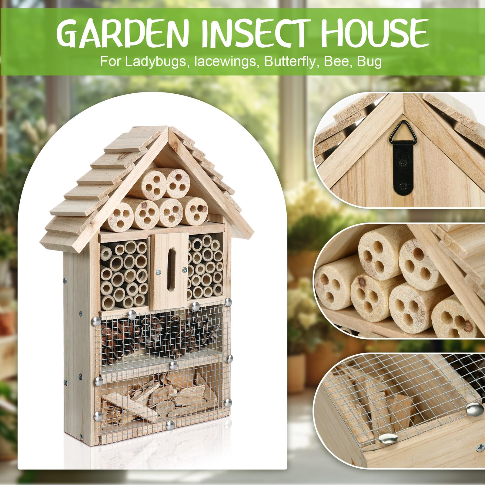 RattanView 2 Sets Holz Insektenhotel Garten Insektenhaus DIY Insektenhotel Kit Nesting Habitat Shelters für Marienkäfer Florfliegen Schmetterling Mason Bienen 13,6 x 10,8 x 2,8 Zoll